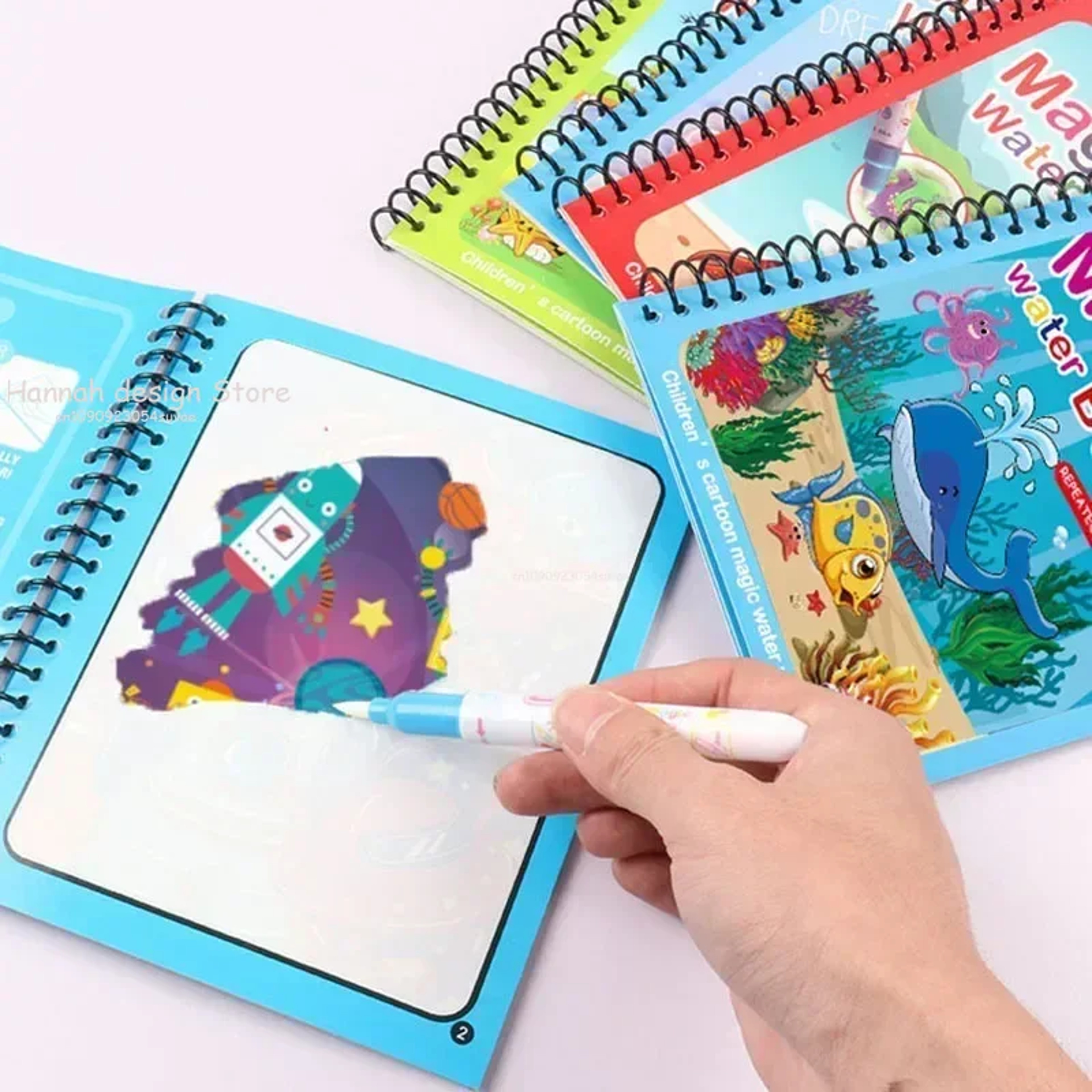 Reusable Magic Water Coloring Book for Kids DIY Sensory Drawing Toys with Water Pen, Mess Free Toddler Painting Activity – view 2