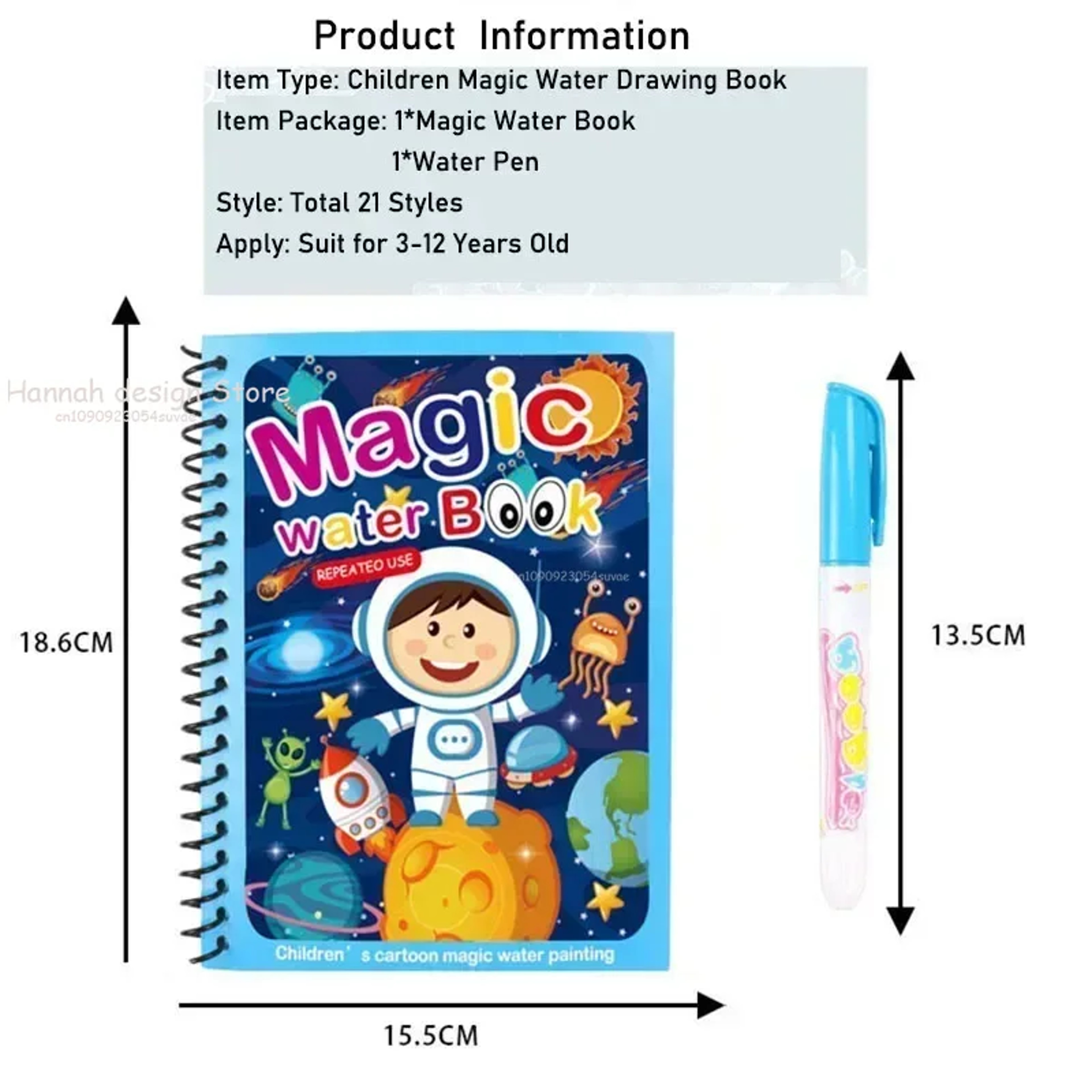Reusable Magic Water Coloring Book for Kids DIY Sensory Drawing Toys with Water Pen, Mess Free Toddler Painting Activity – view 5