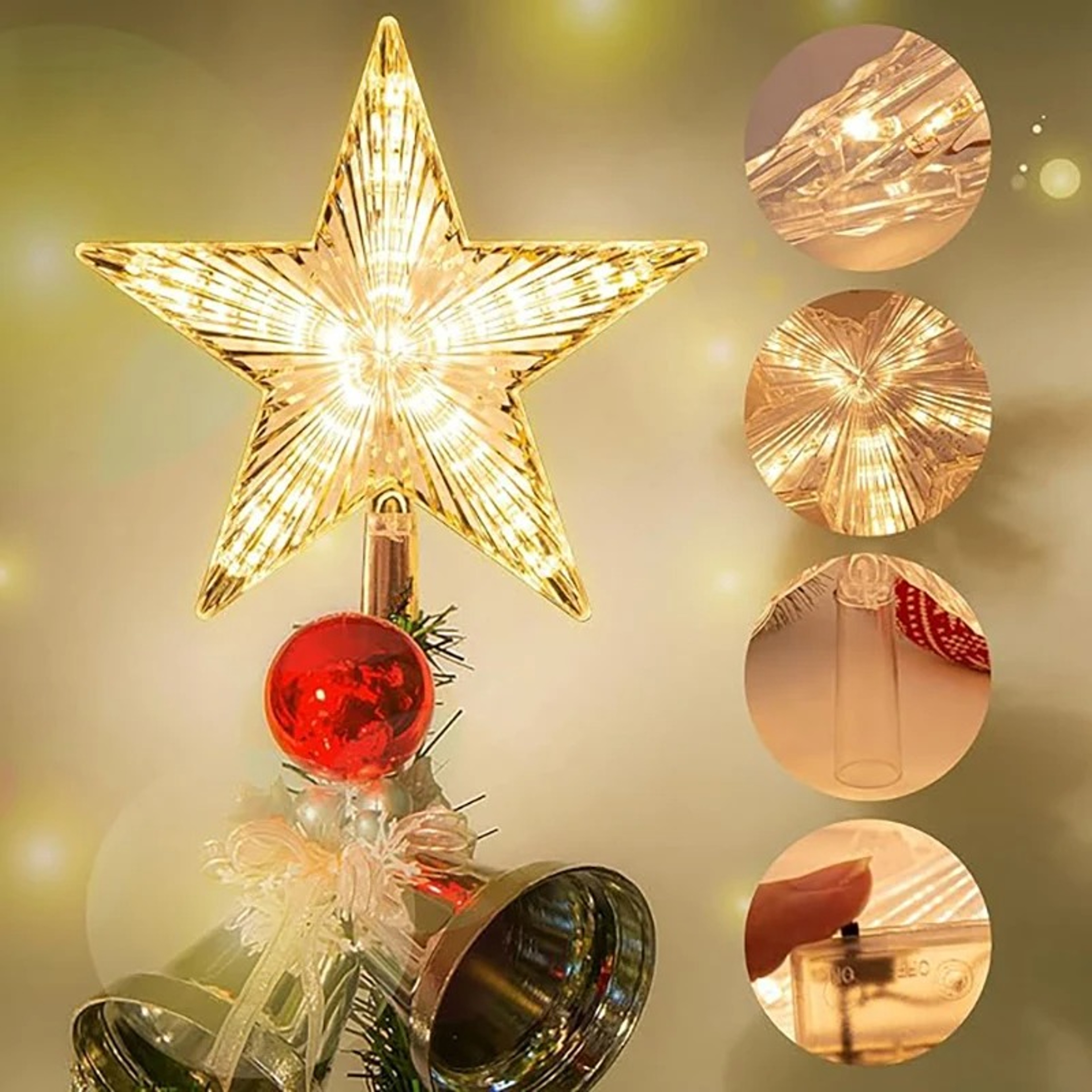 Warm White Lights LED Shining Lamp, Christmas Tree Decoration Stars, TopStar , Home Room Decor for Xmas Festival – view 10
