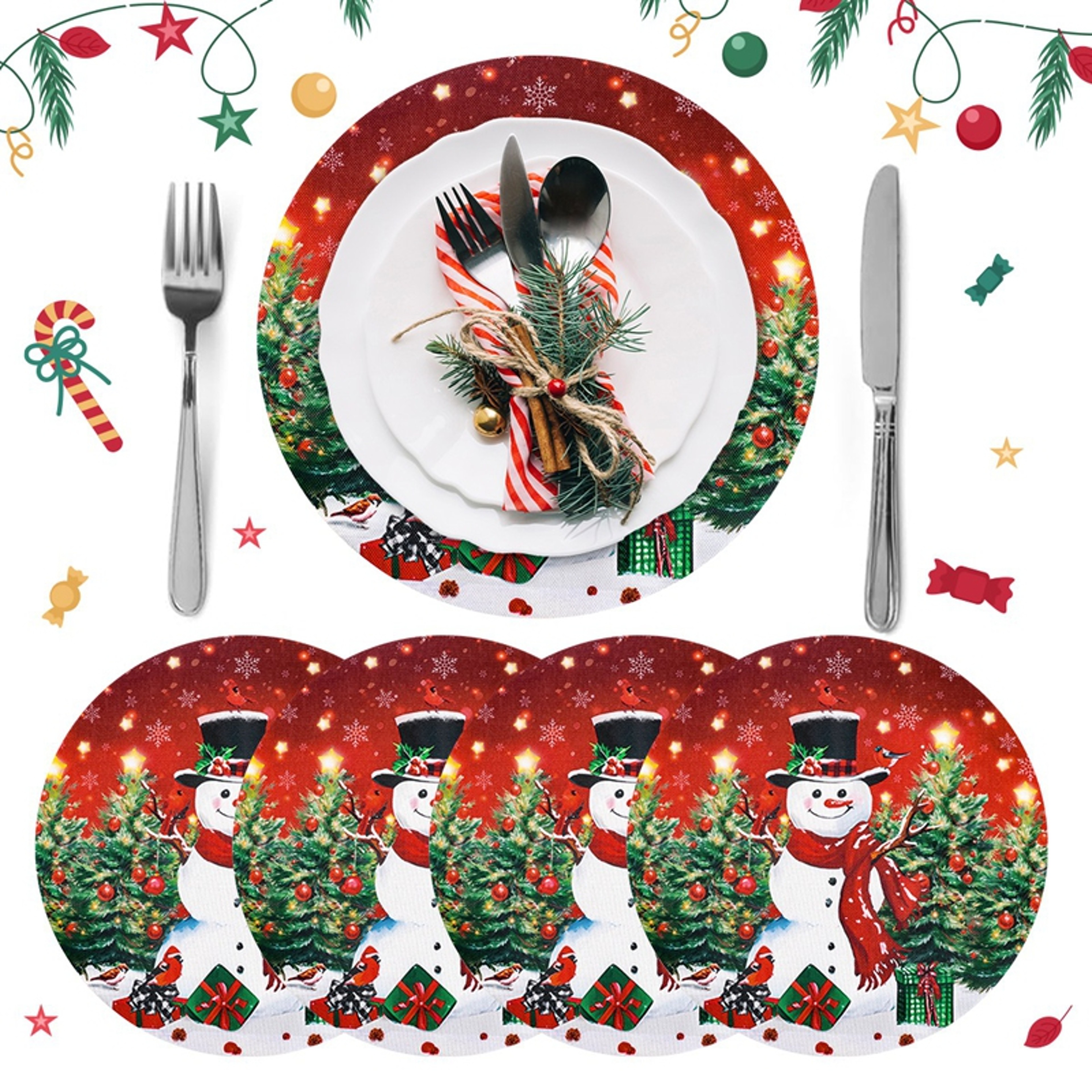 Linen Christmas Santa Snowman Table Mats, Coaster Bowl Pad, Coffee Cup Placemat, Navidad Home Kitchen Decoration – view 3