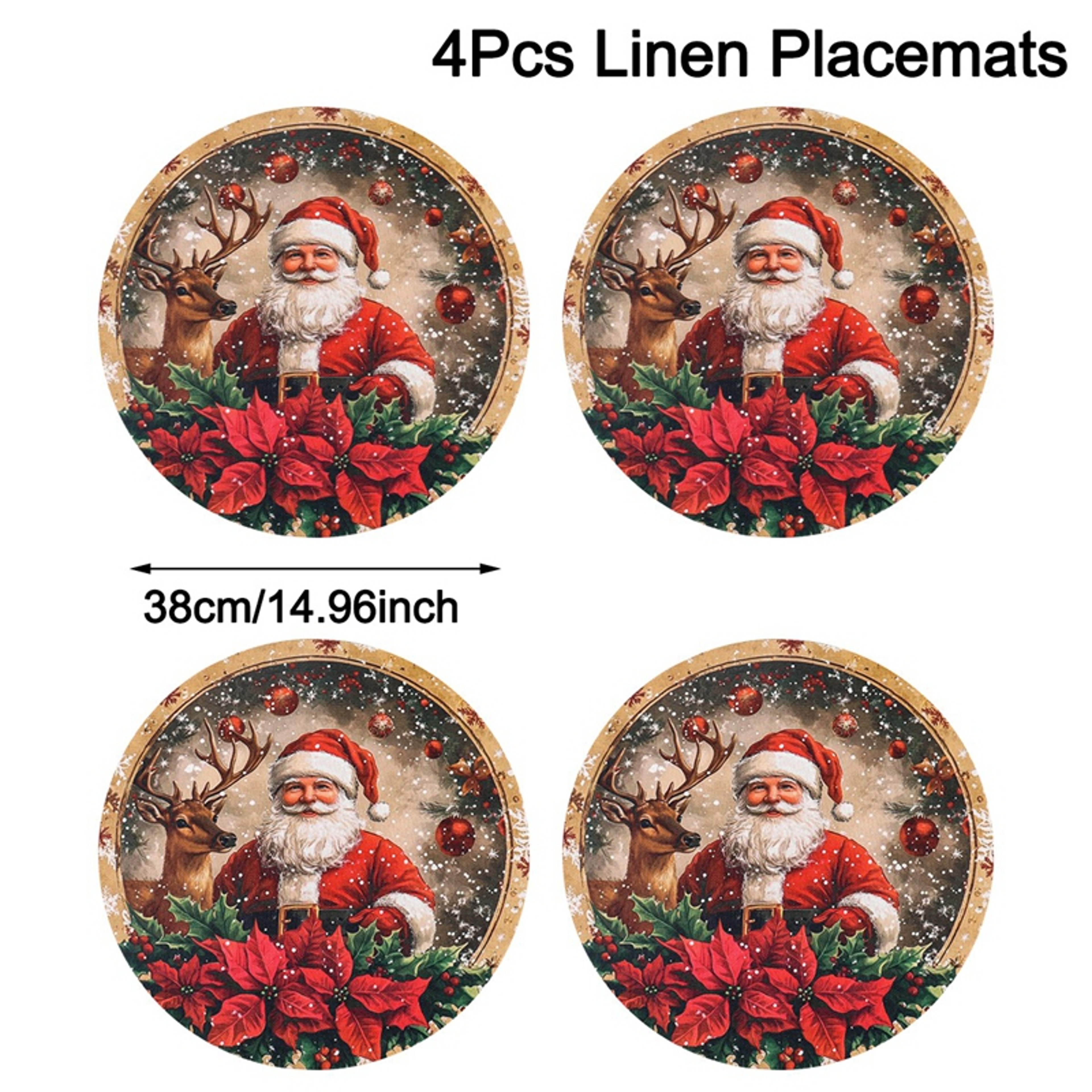 Linen Christmas Santa Snowman Table Mats, Coaster Bowl Pad, Coffee Cup Placemat, Navidad Home Kitchen Decoration – view 7