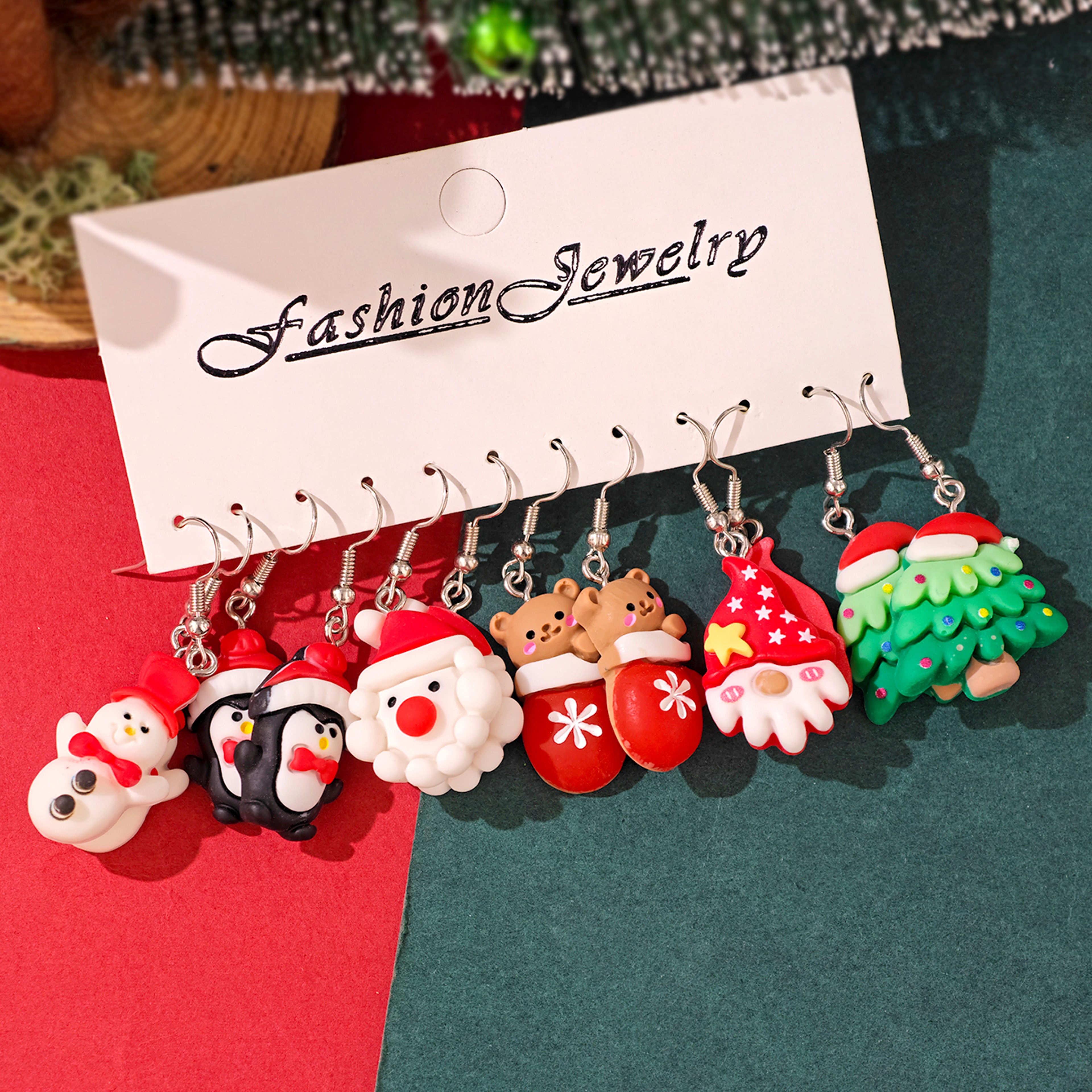 New Christmas Gift Jewelry, Resin Dangle Earrings, Cute Cartoon Gingerbread, Santa, Penguin, Christmas Tree for Women – view 5