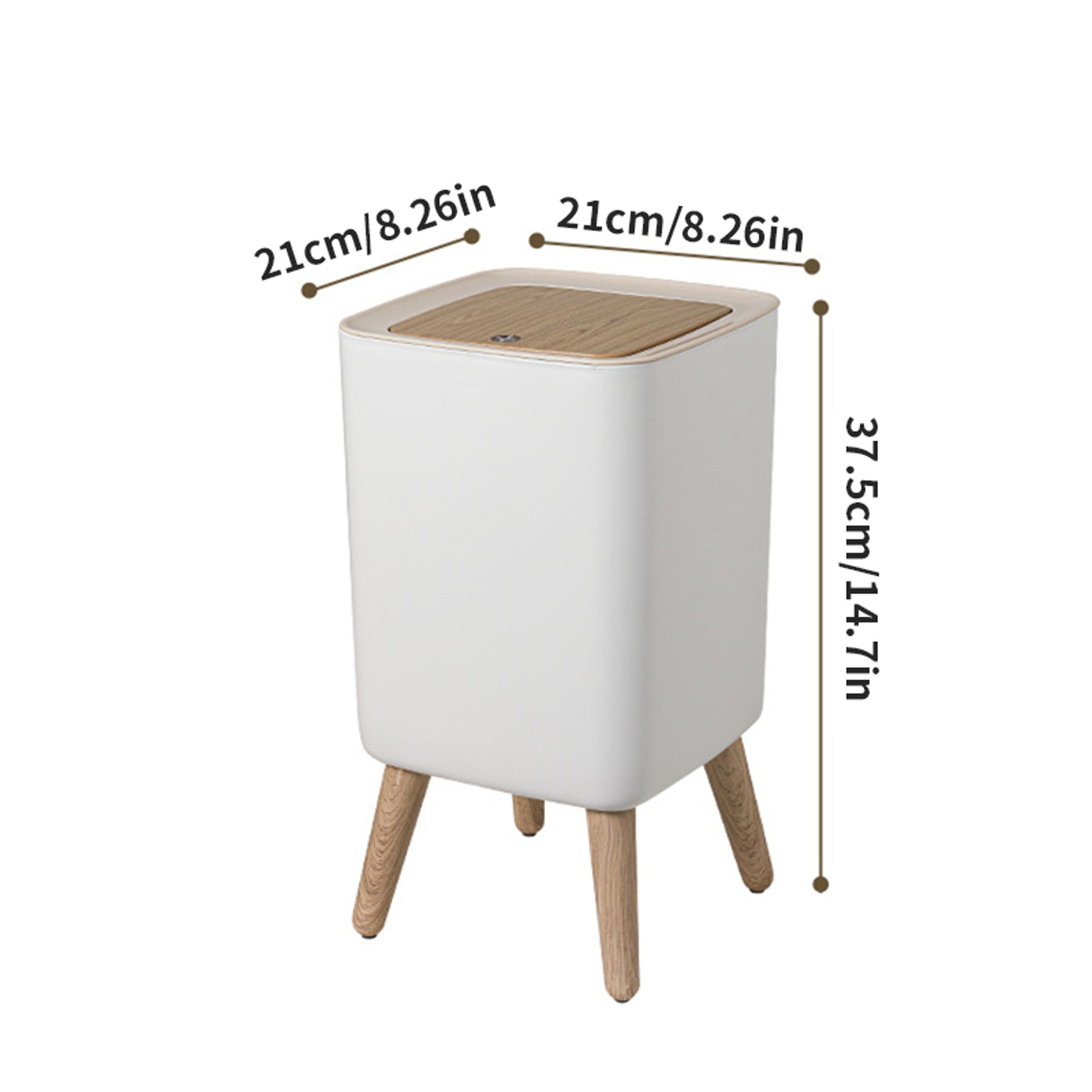 Press Trash Can High Clamshell White Imitation Wood Grain Suitable For Bedroom Bathroom Living Room 5