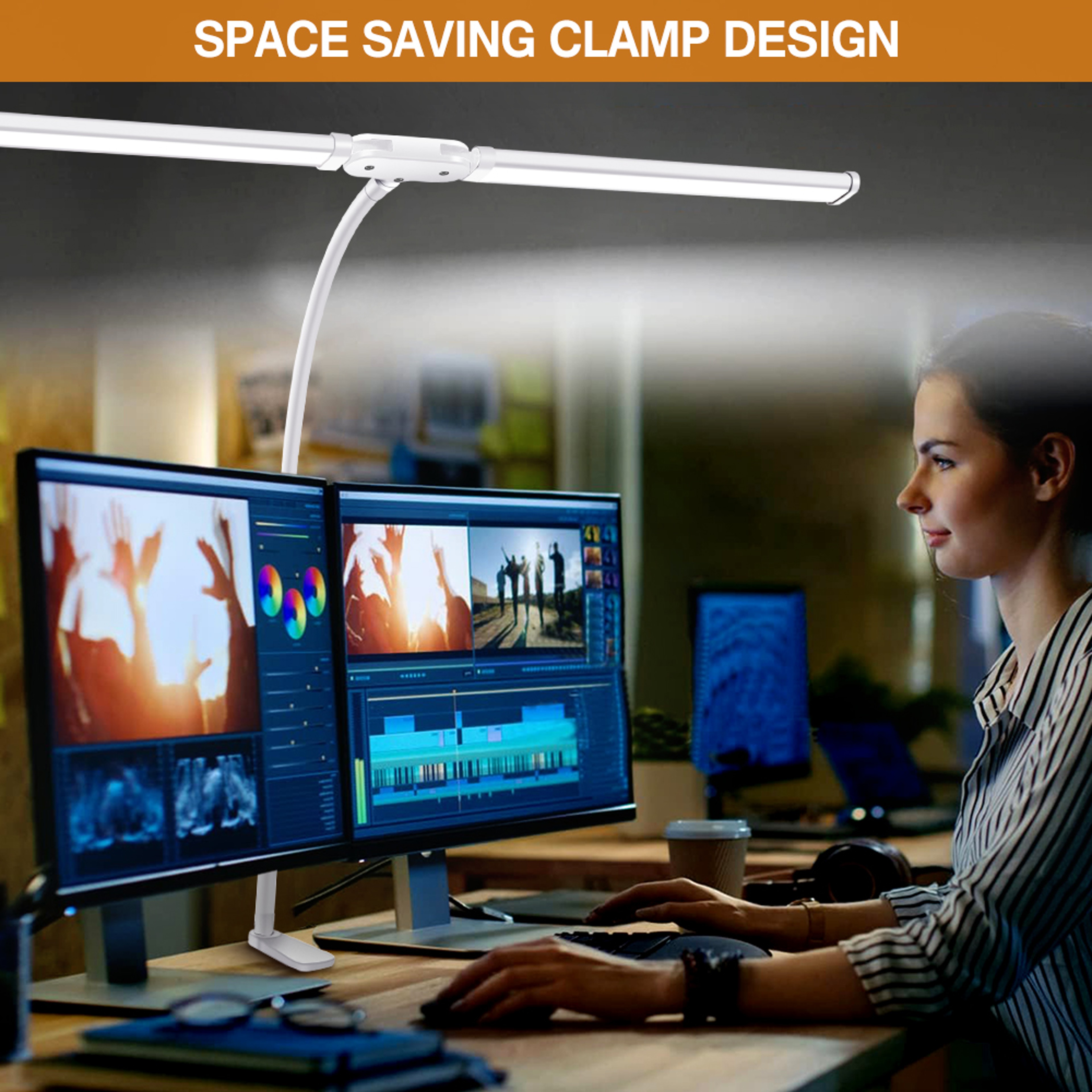 Architectural Desk Lamp with 5 Color Modes, Double Headed LED Clip Type Remote Control Reading Lamp – view 2