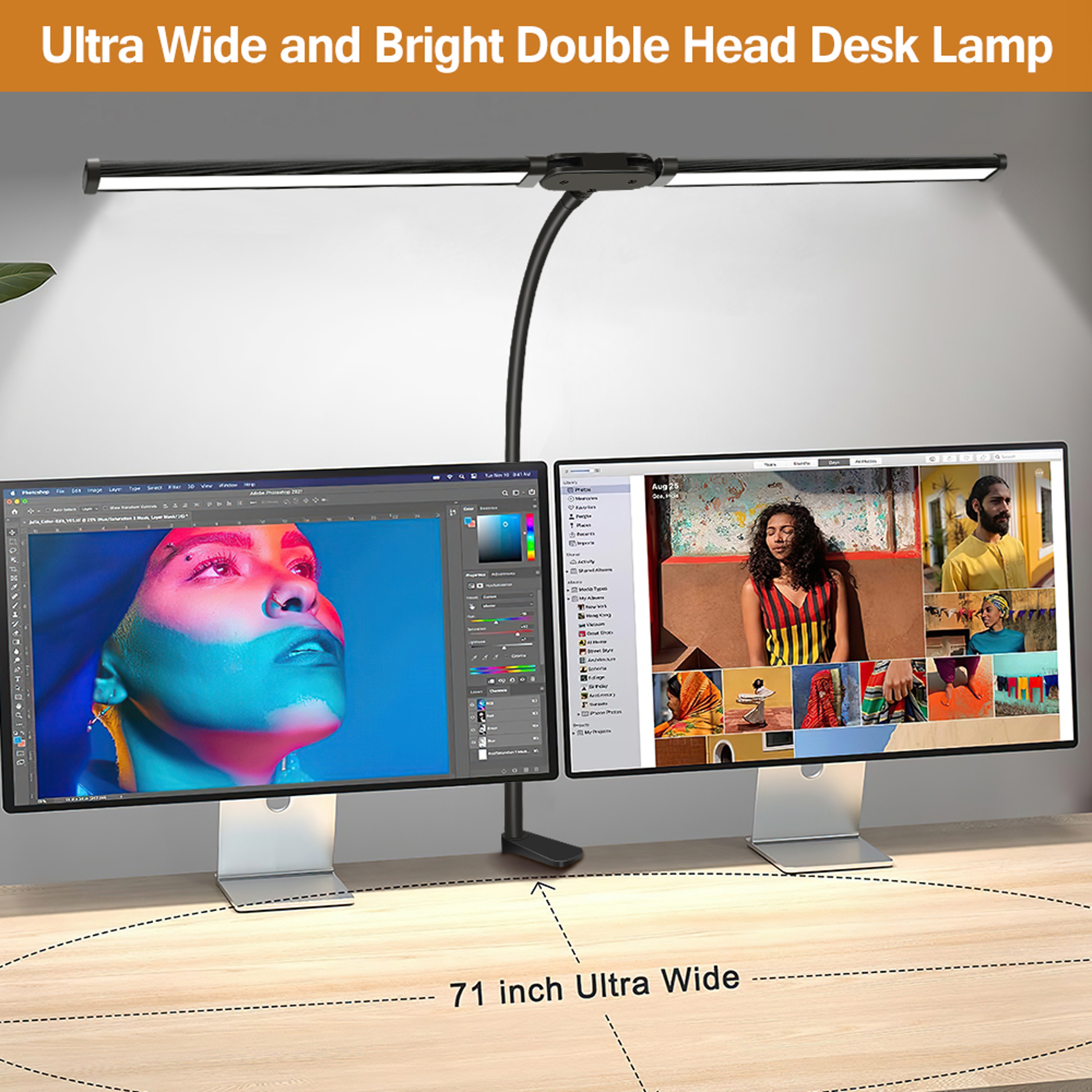 Architectural Desk Lamp with 5 Color Modes, Double Headed LED Clip Type Remote Control Reading Lamp – view 5