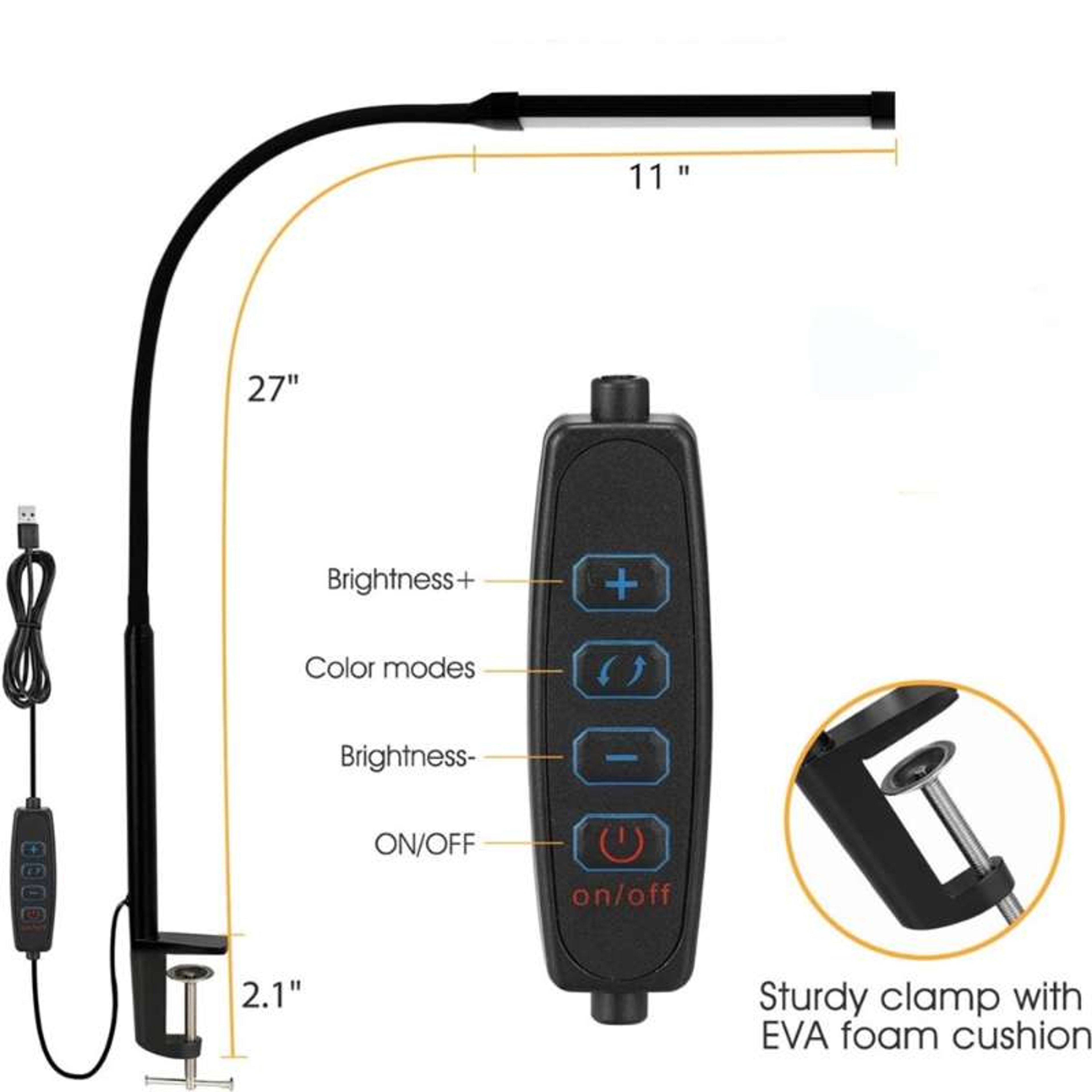 Architectural Desk Lamp with 5 Color Modes, Double Headed LED Clip Type Remote Control Reading Lamp – view 7