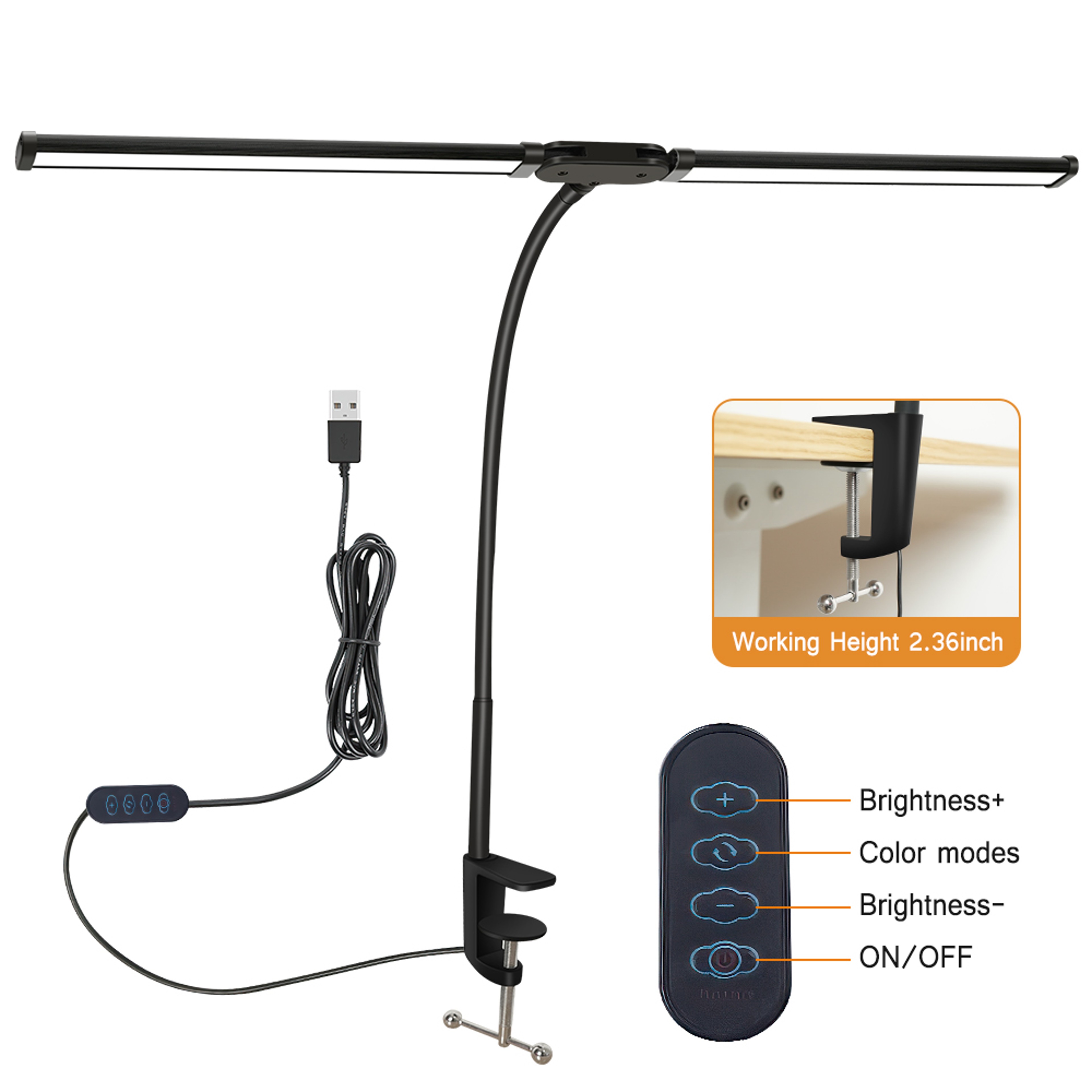 Architectural Desk Lamp with 5 Color Modes, Double Headed LED Clip Type Remote Control Reading Lamp – view 8