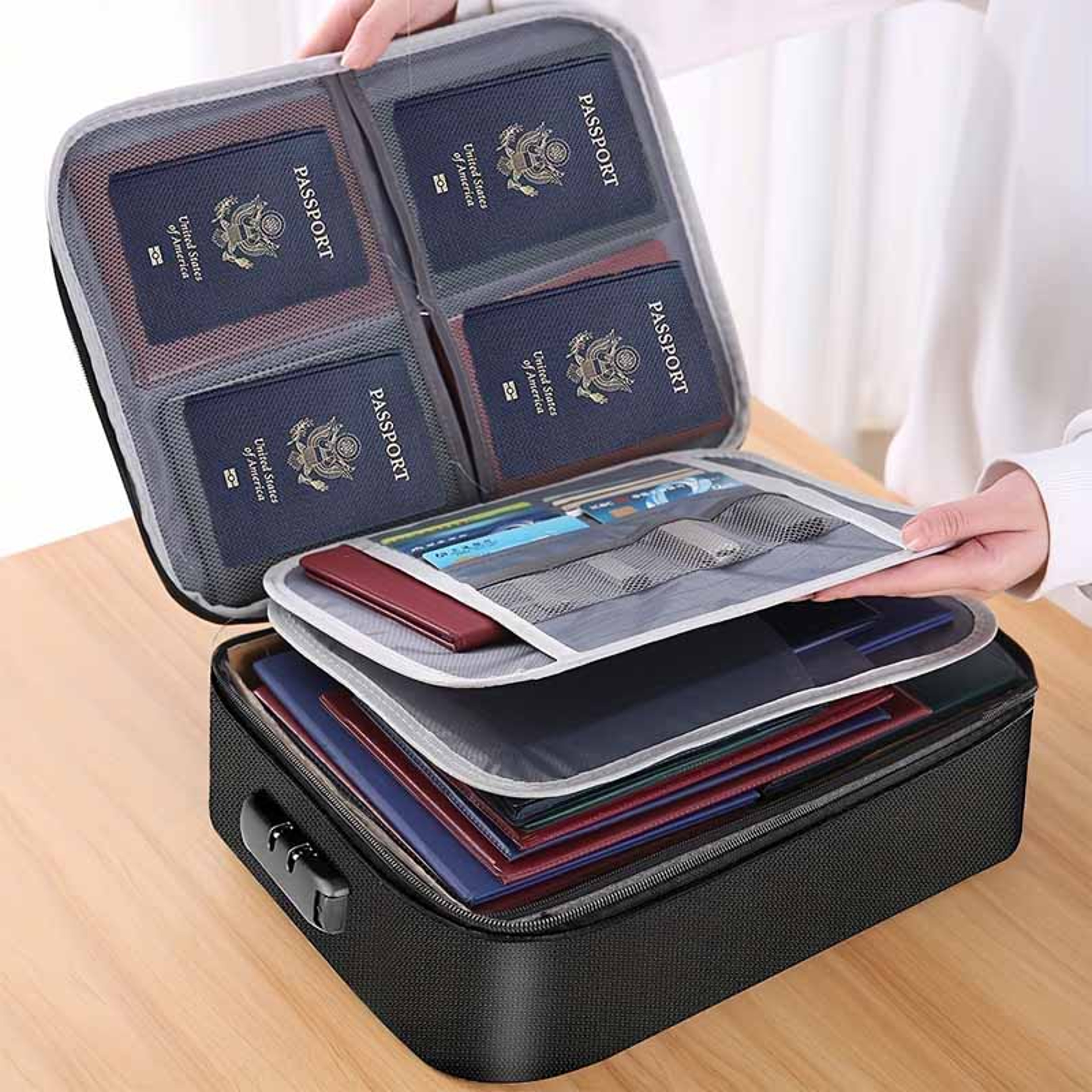 Waterresistant Zipper Portable Laptop Fireproof Black Document Bag Multicompartment File Certificat 1