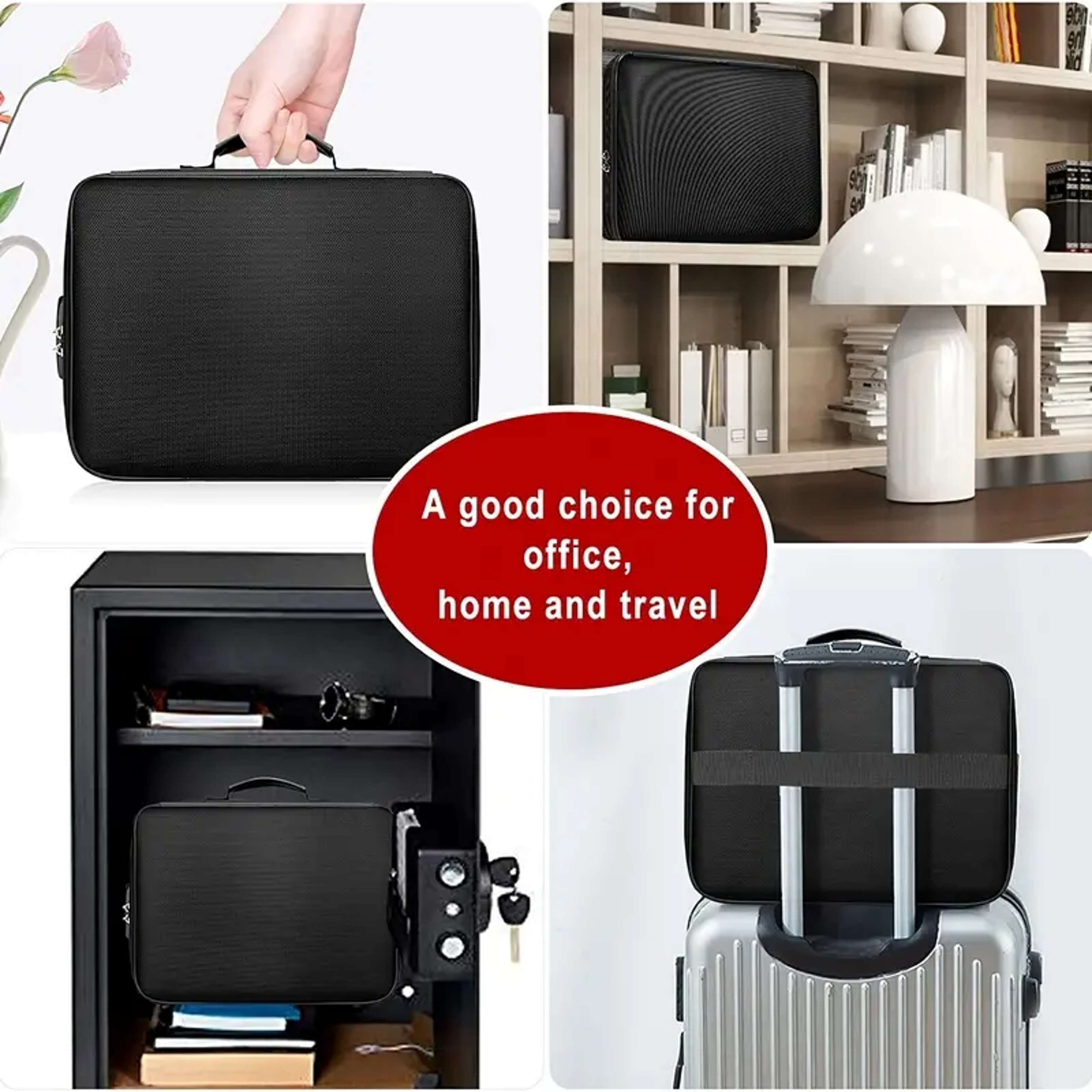 Waterresistant Zipper Portable Laptop Fireproof Black Document Bag Multicompartment File Certificat 5