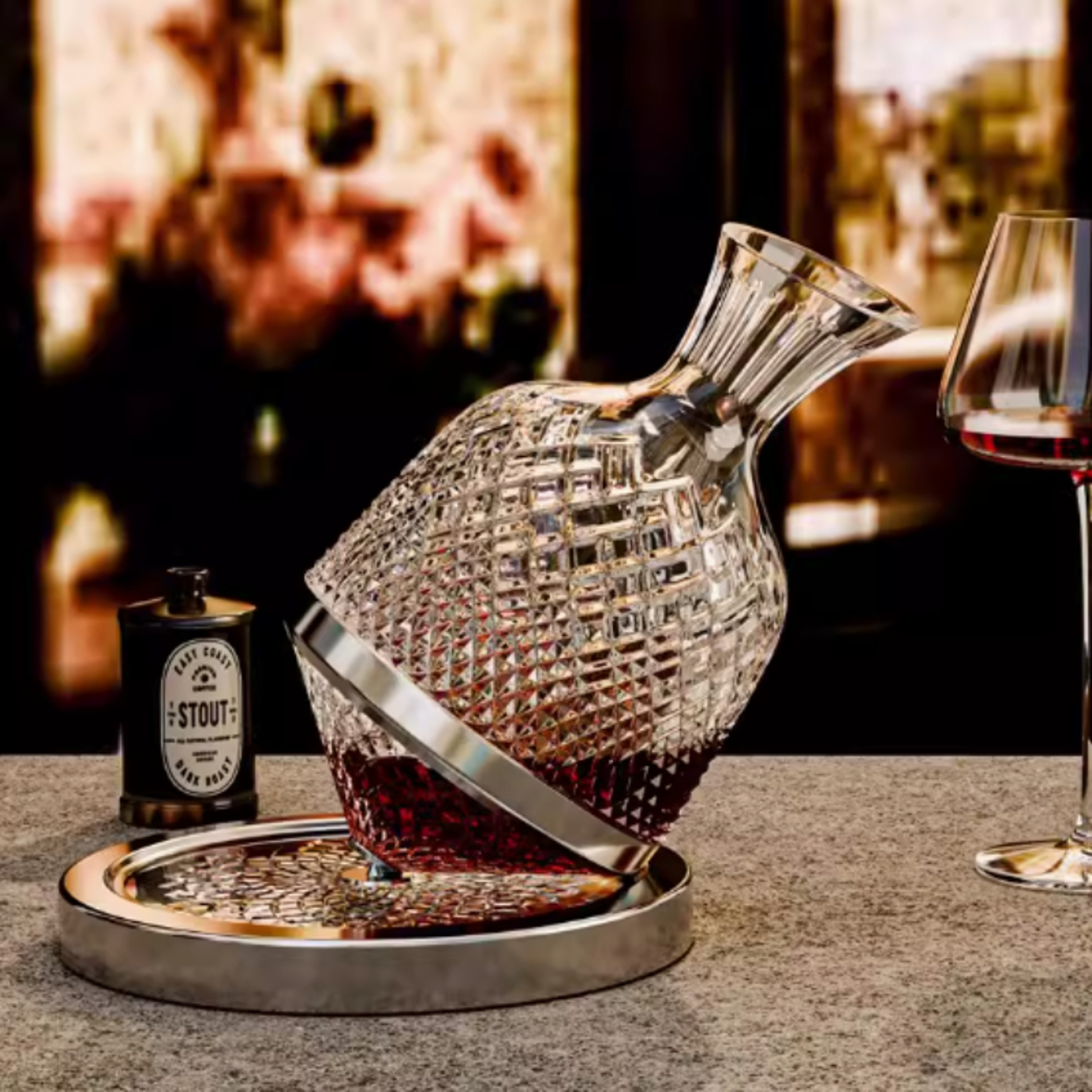 Luxury High End Crystal Glass Decanter Rotating Drum Wine Dispenser Mirror Kettle Home Decor 4