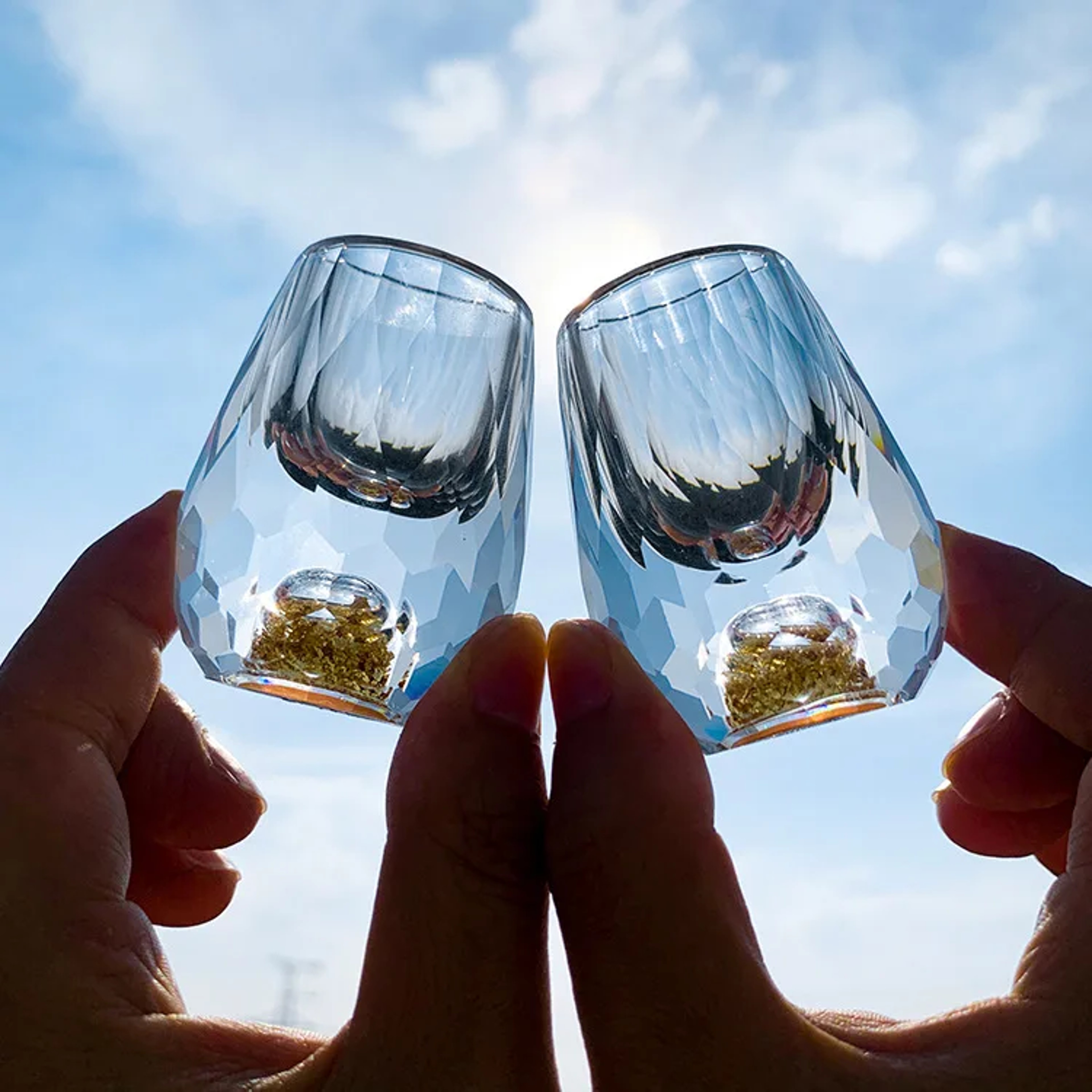 Luxury Crystal Glass Vodka Sake Shochu Glass Double Bottom Gold Foil Tea Cup Highend Bar Liqueur Pe 3