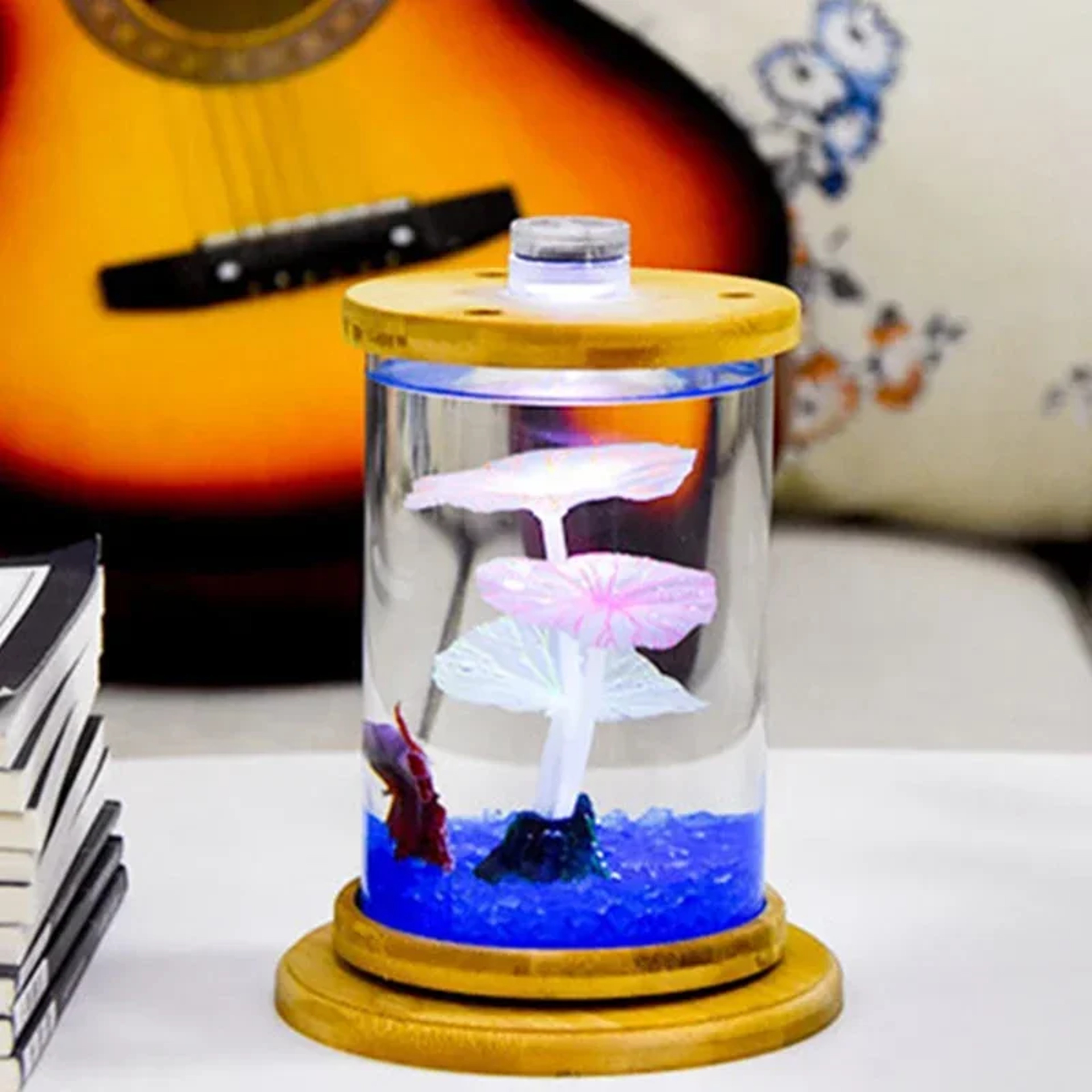 Mini Rotating Aquarium LED Cylindrical Fish Tank Desktop Glass Aquarium Decoration For Office And H 2