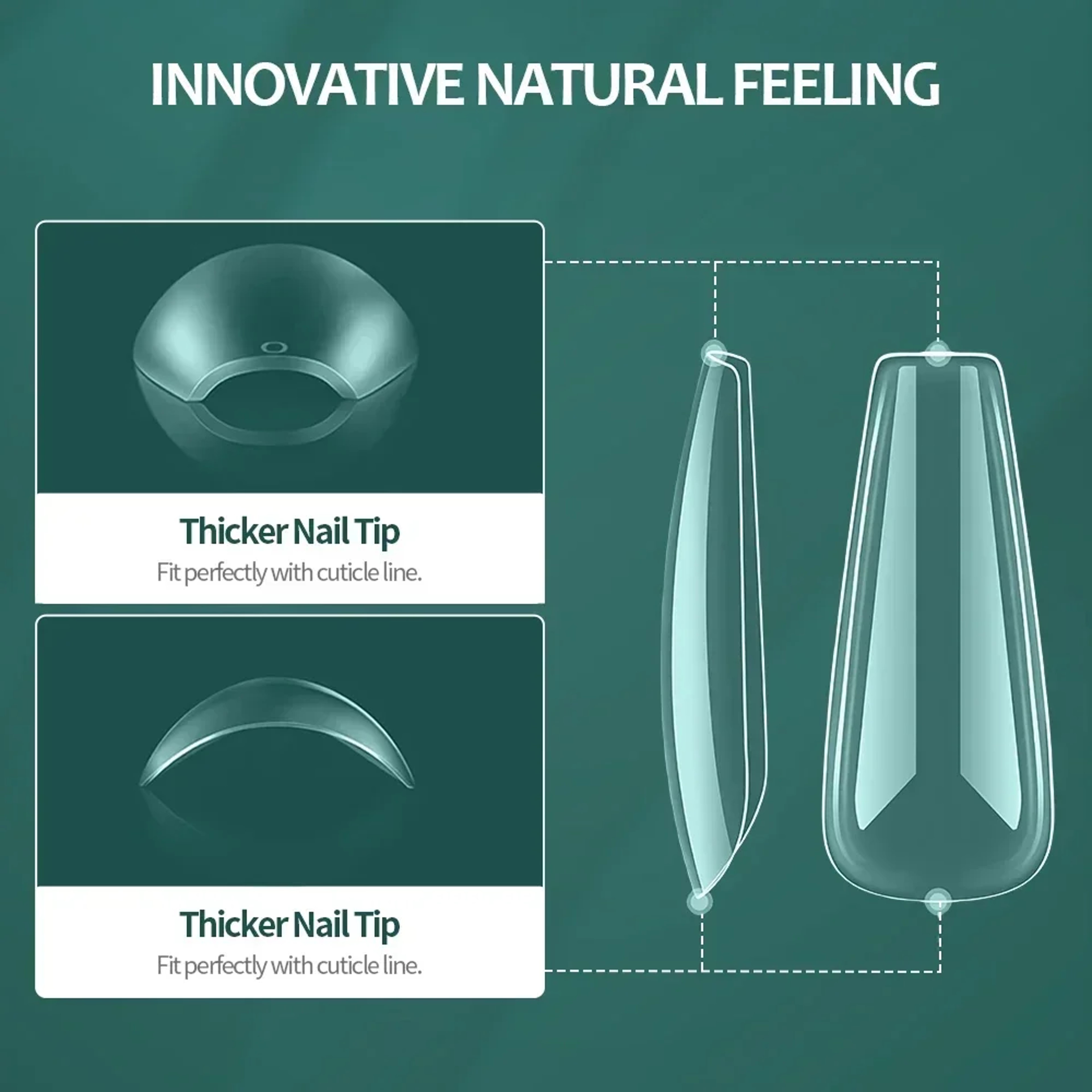 Pre Buffed Full Cover Nail Tips Semi Matte False Nail Extensions – view 2
