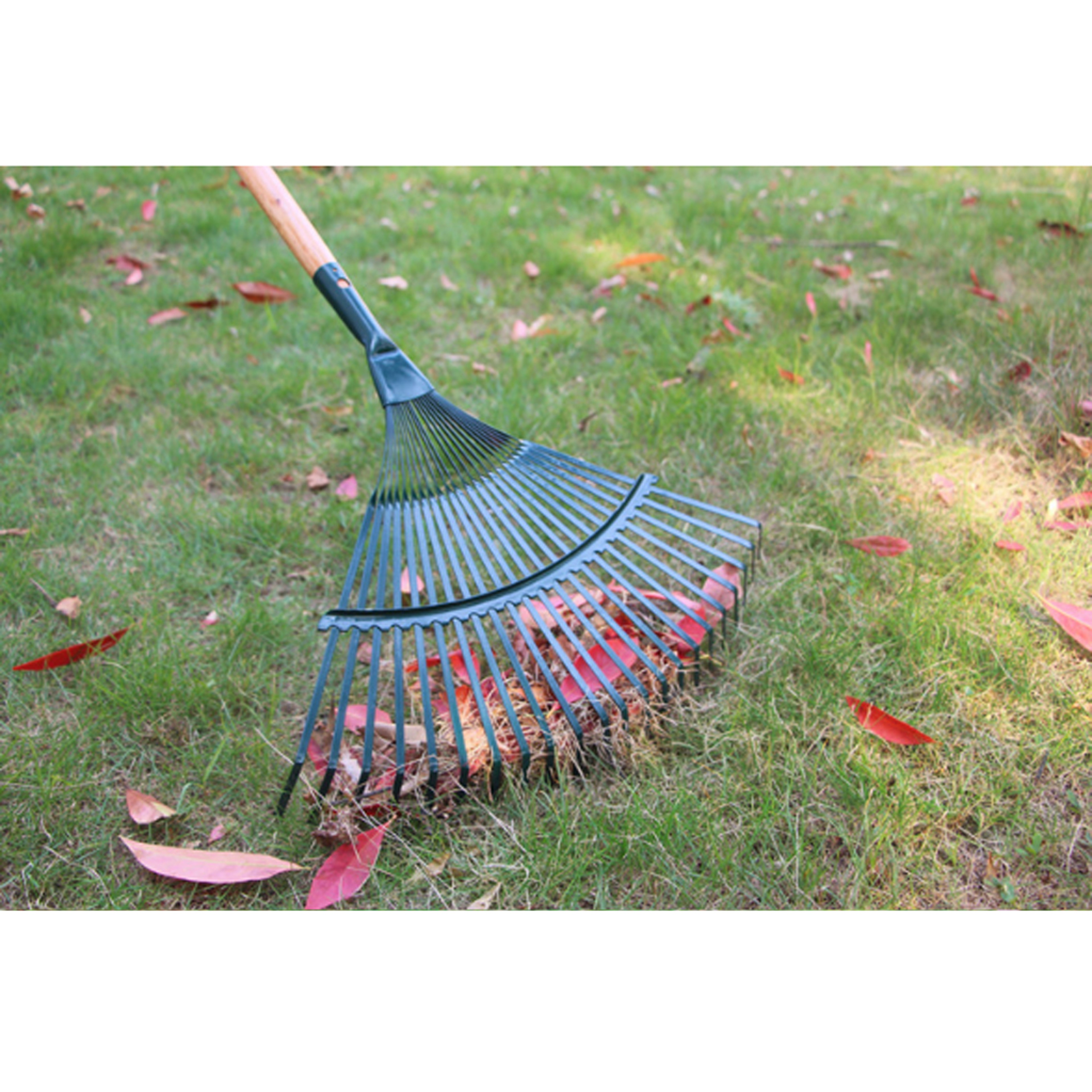 Twentytwo Tooth Garden Leaf Rake With Durable Iron Head For Lawn And Yard Cleanup 2