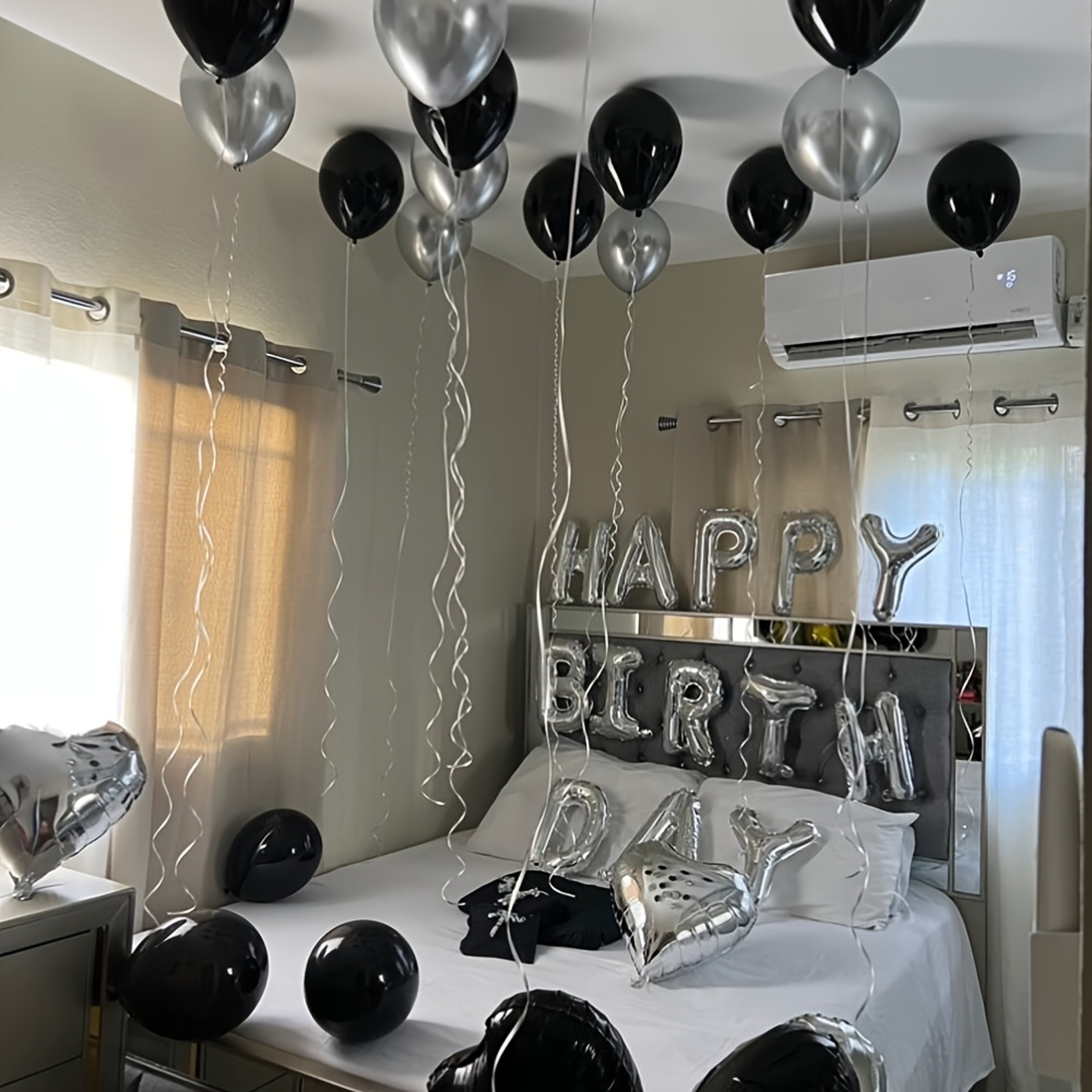 Silver Letter and Black and Silver Heart Balloons for Birthday Party Decorations – view 3