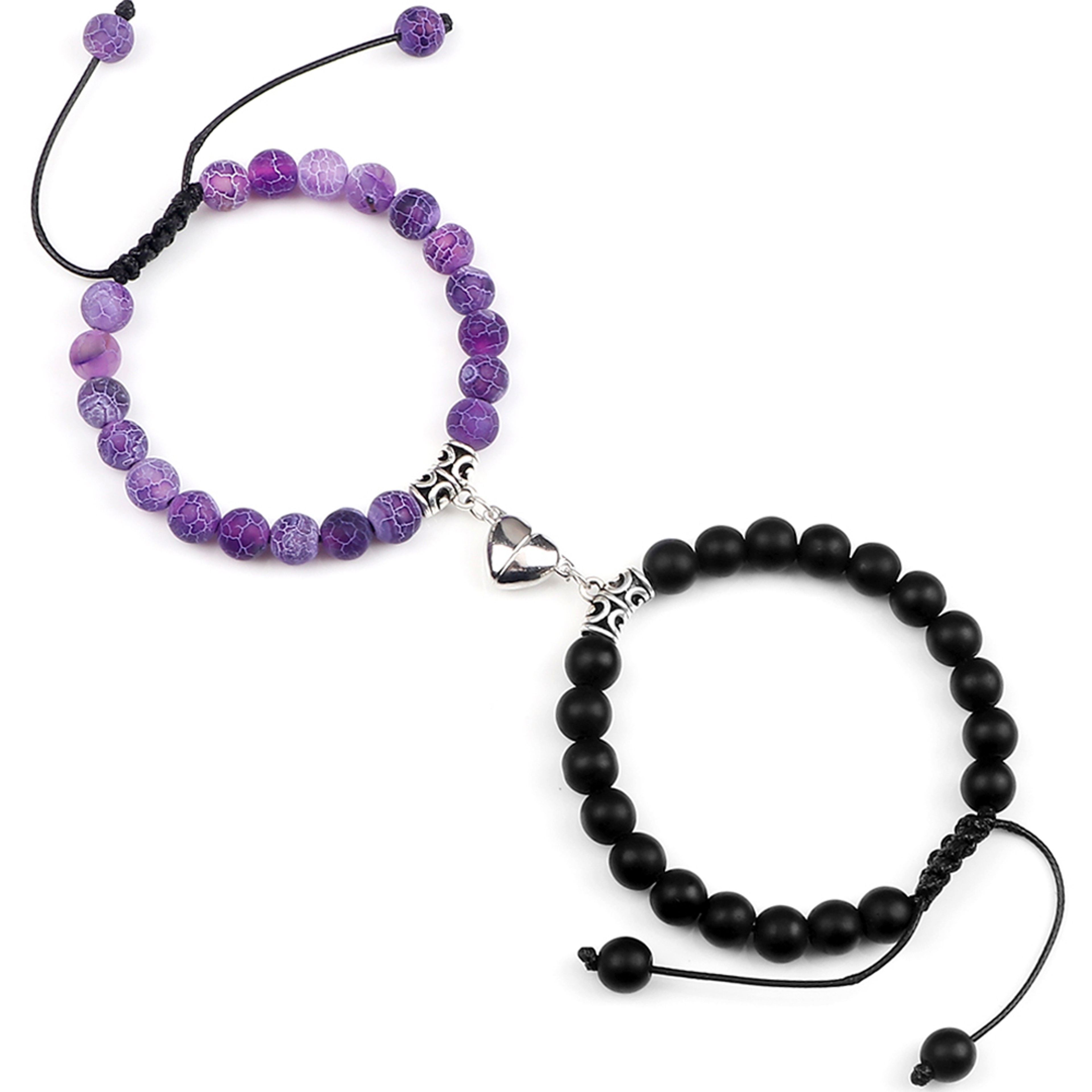 Couple Distance Bracelets With Natural Stone Beads And Magnetic Heart Charms 0