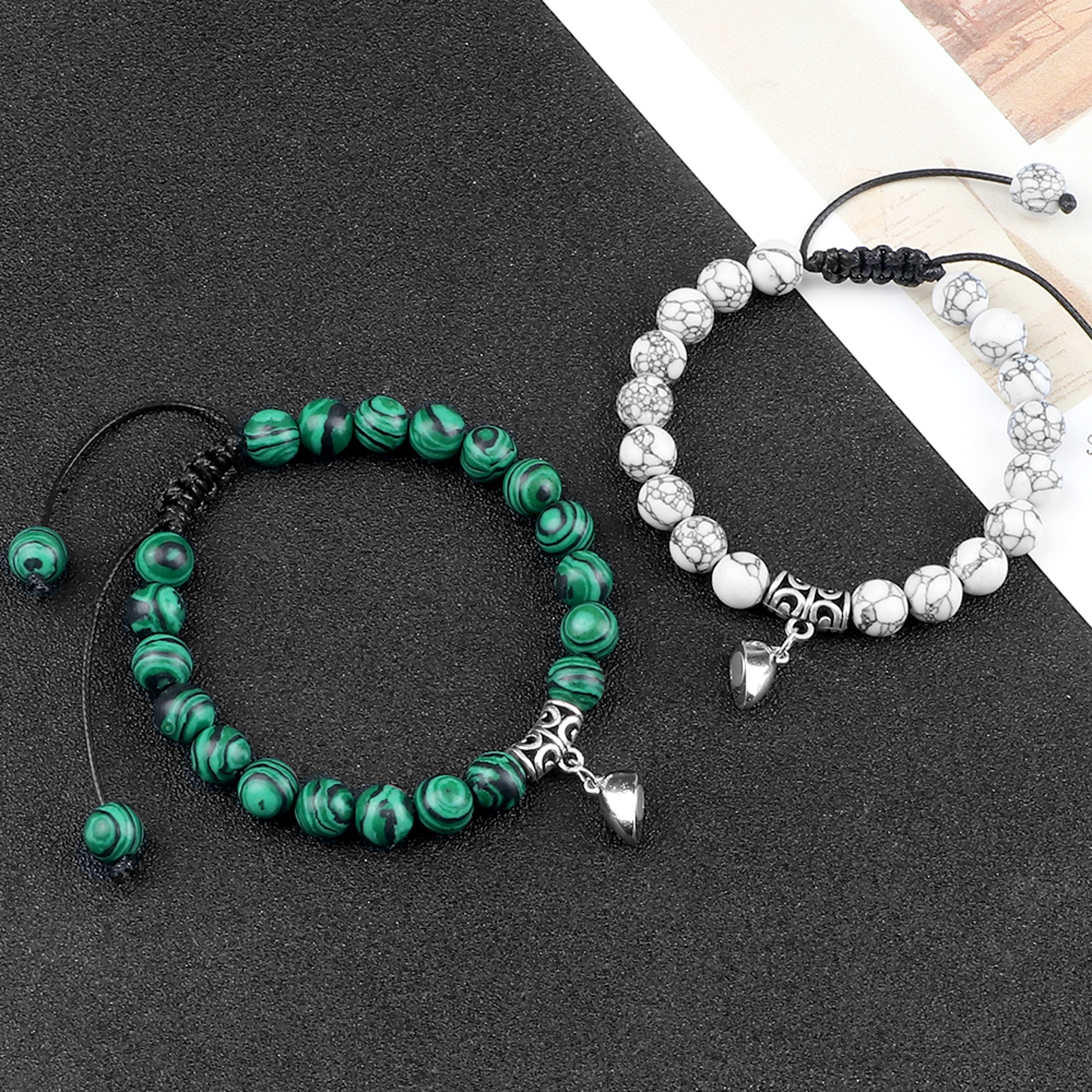Couple Distance Bracelets With Natural Stone Beads And Magnetic Heart Charms 2