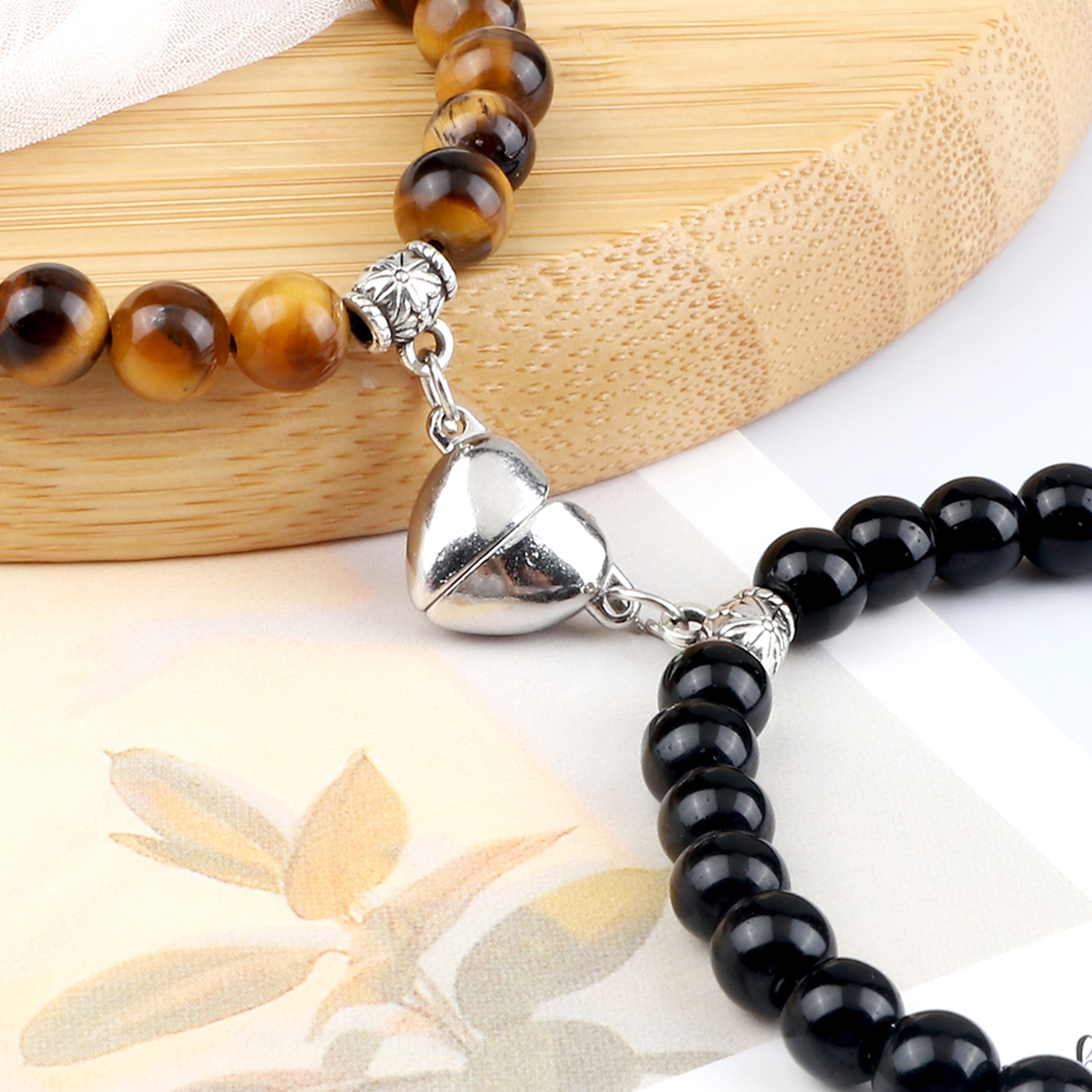 Couple Distance Bracelets With Natural Stone Beads And Magnetic Heart Charms 3