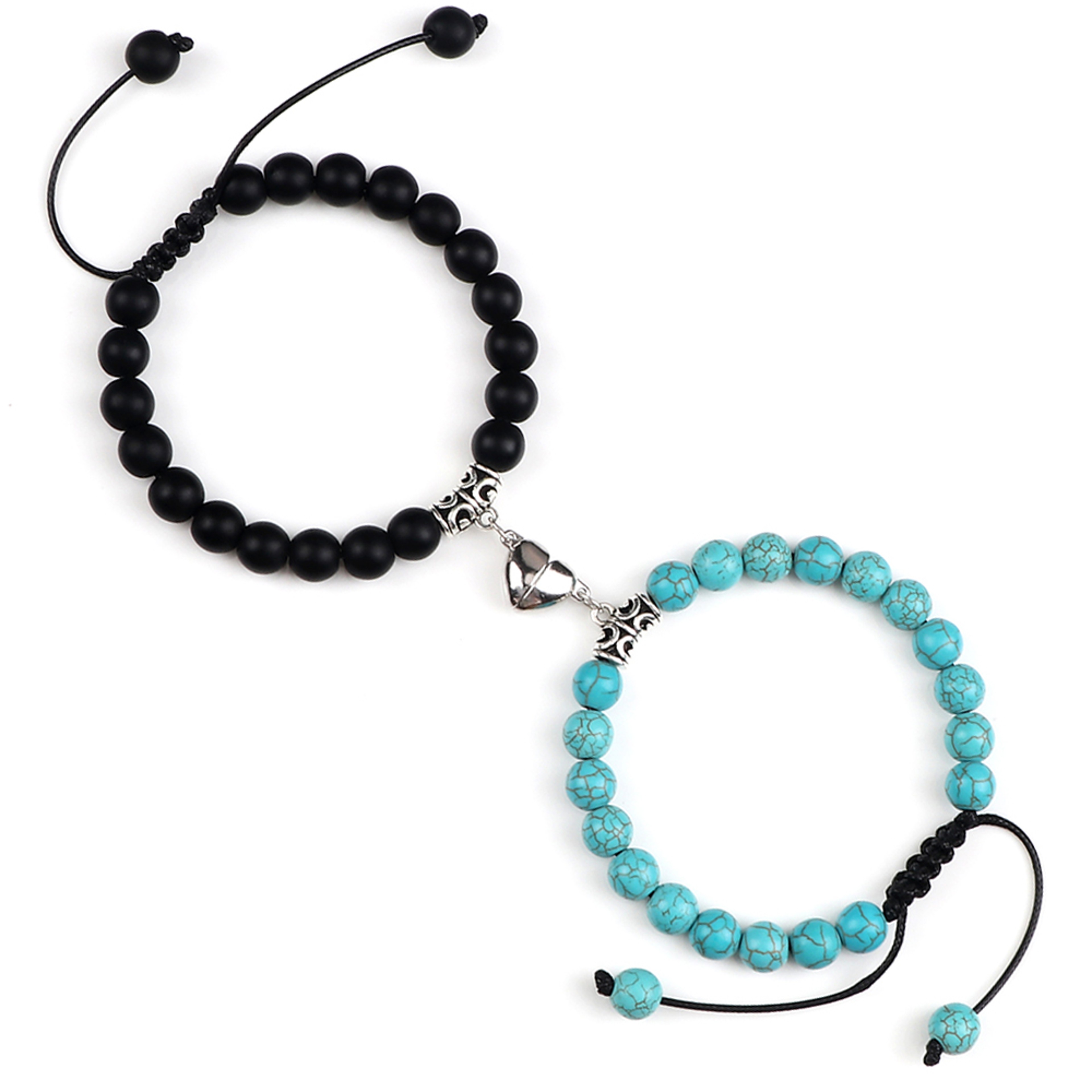 Couple Distance Bracelets With Natural Stone Beads And Magnetic Heart Charms 10