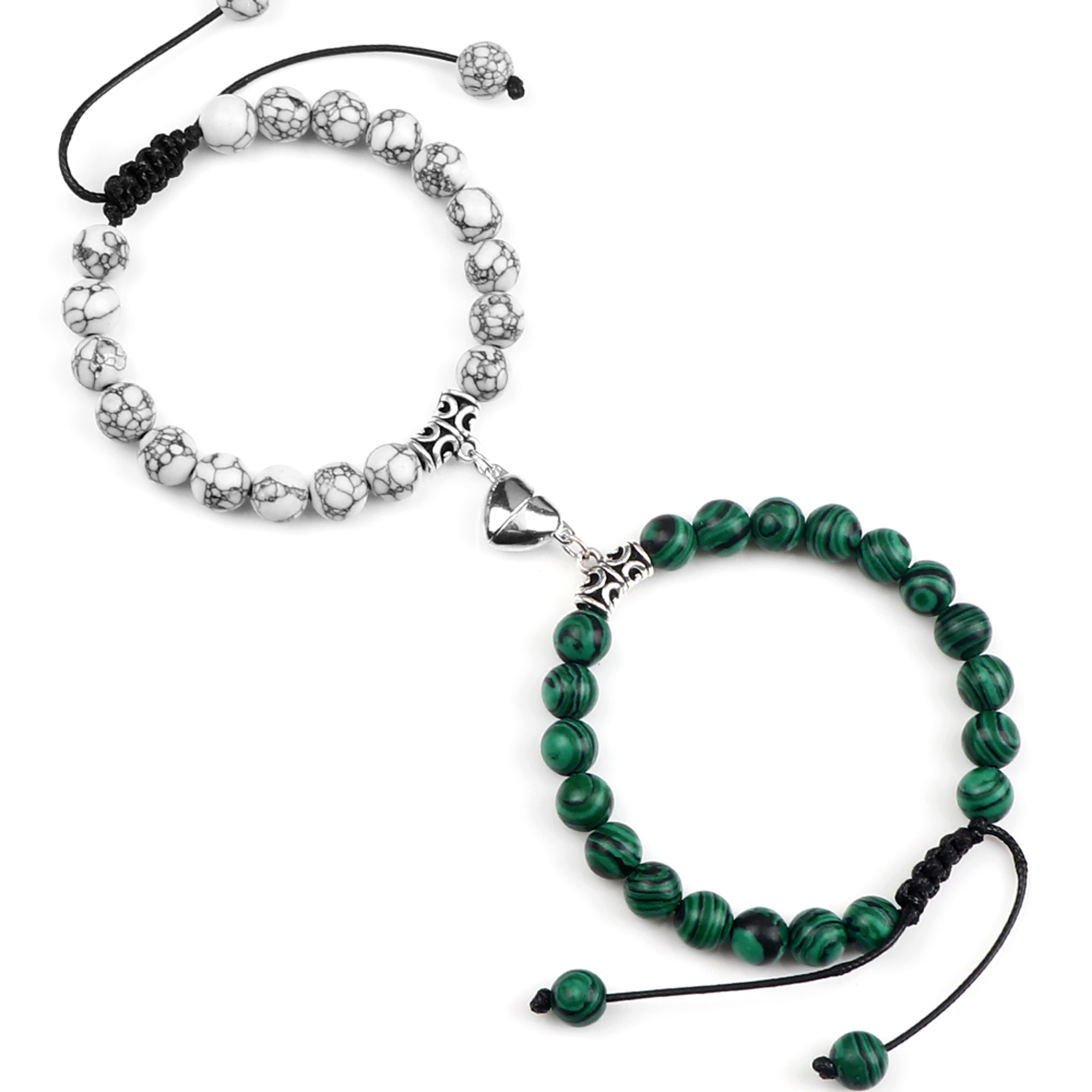 Couple Distance Bracelets With Natural Stone Beads And Magnetic Heart Charms 17