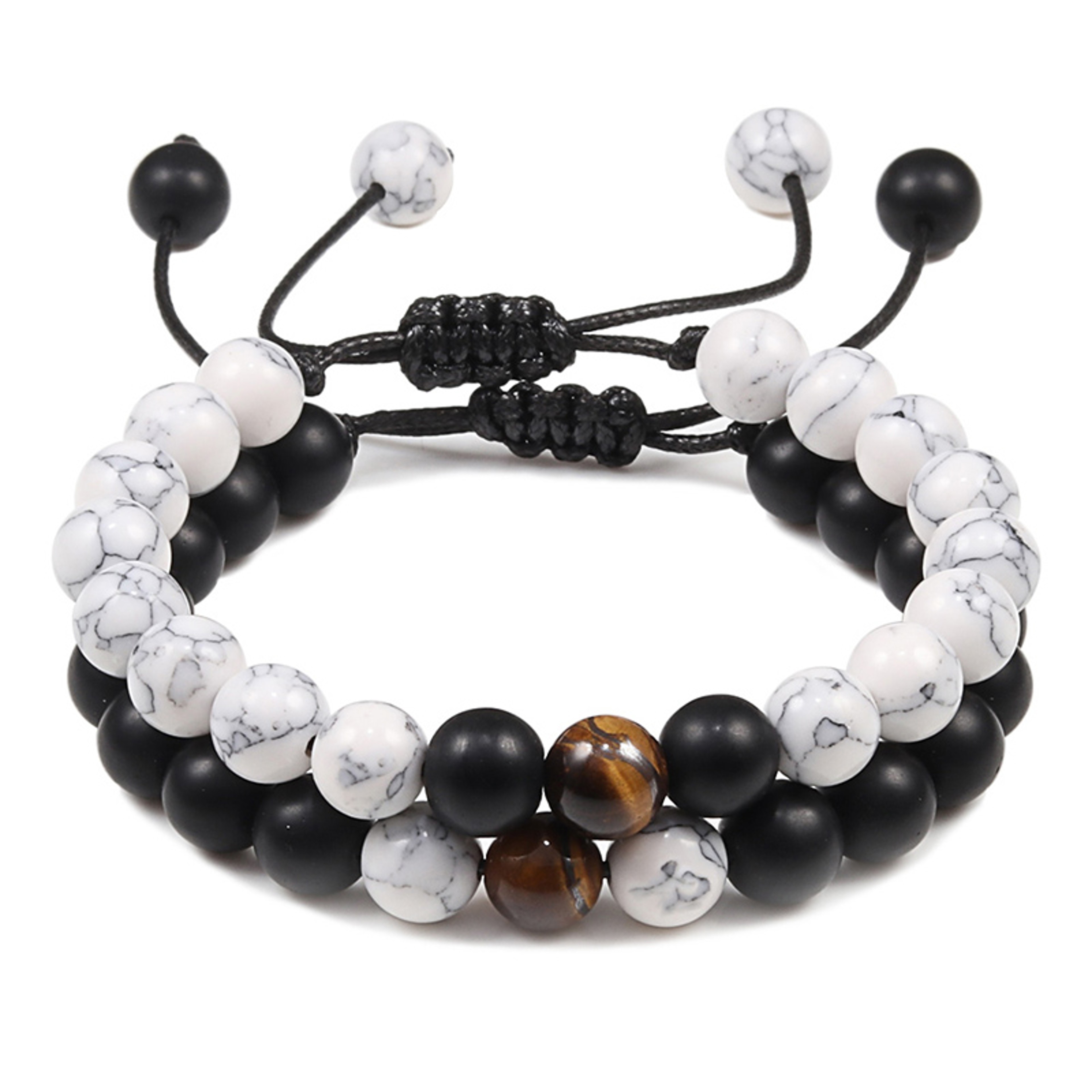 Natural Tiger Stone and Onyx Beaded Couple Bracelets Set – view 7