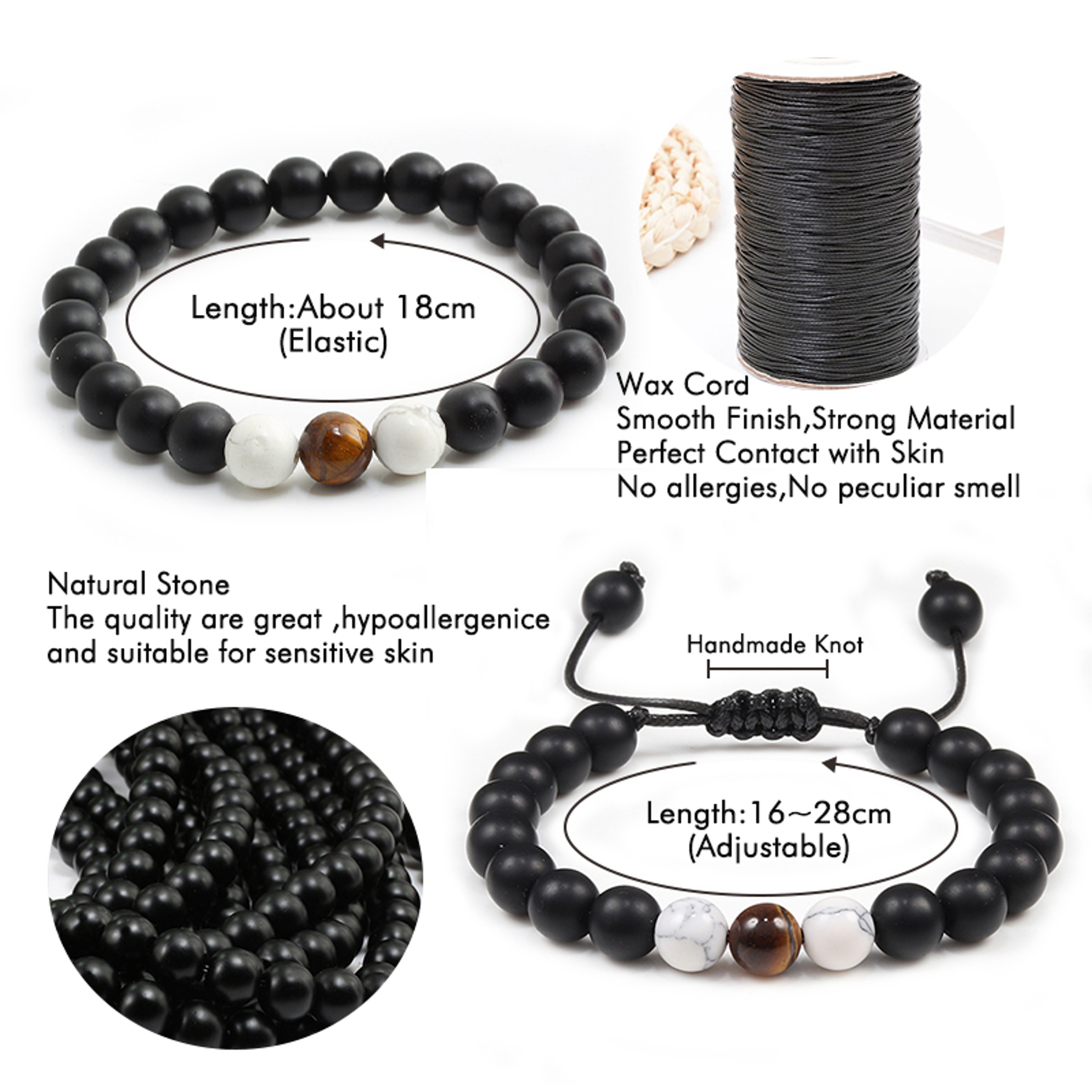 Natural Tiger Stone and Onyx Beaded Couple Bracelets Set – view 6