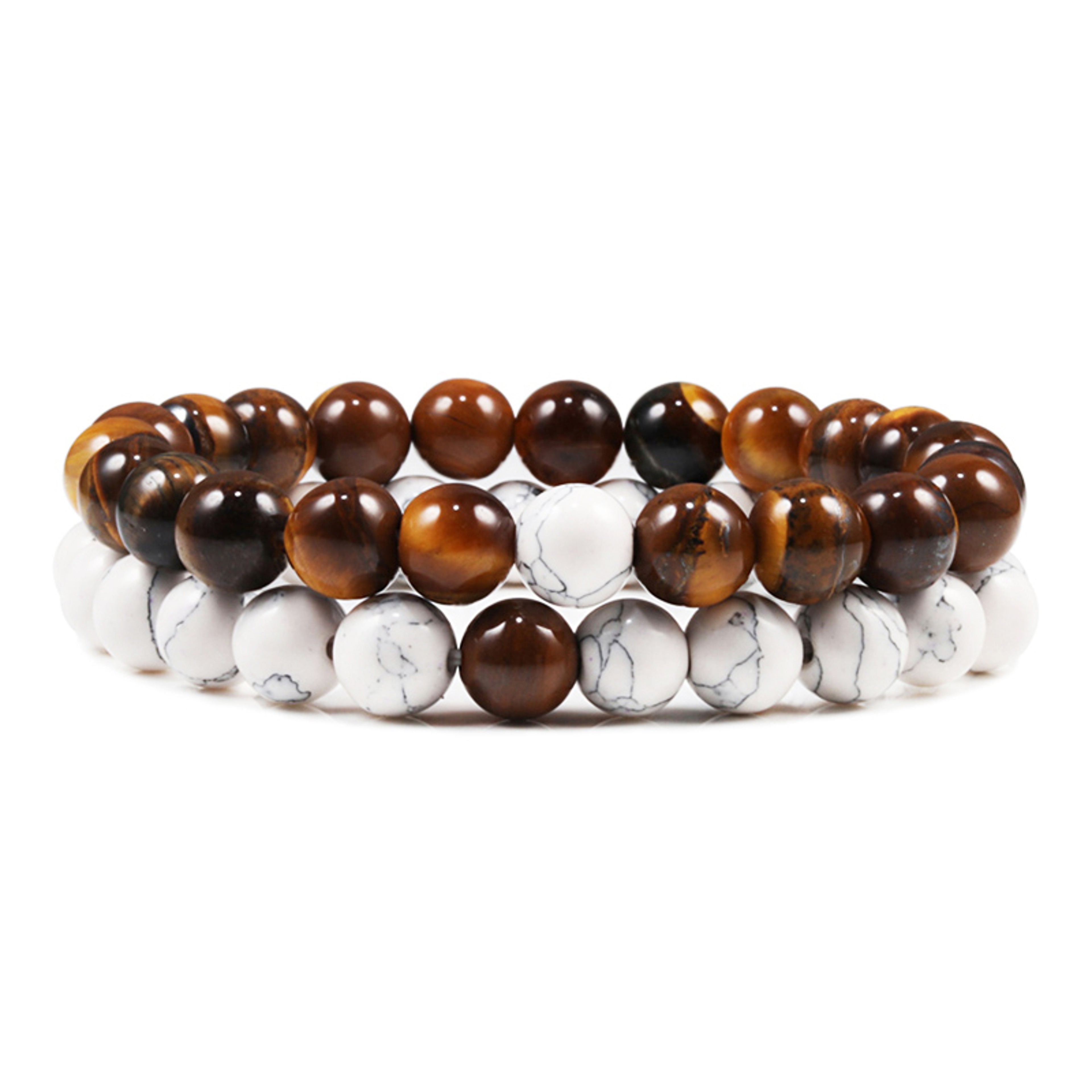 Natural Tiger Stone and Onyx Beaded Couple Bracelets Set – view 8