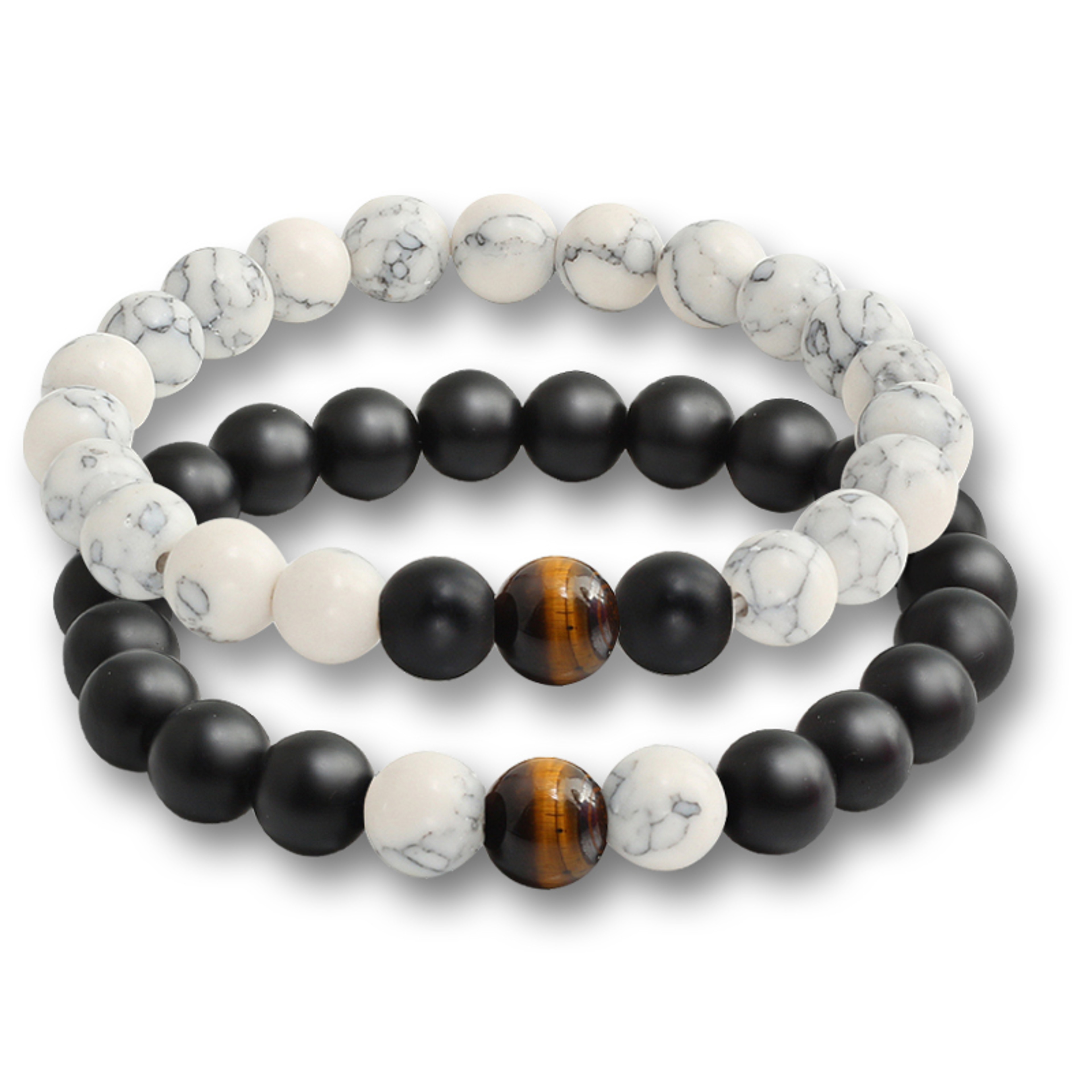 Natural Tiger Stone and Onyx Beaded Couple Bracelets Set – view 10