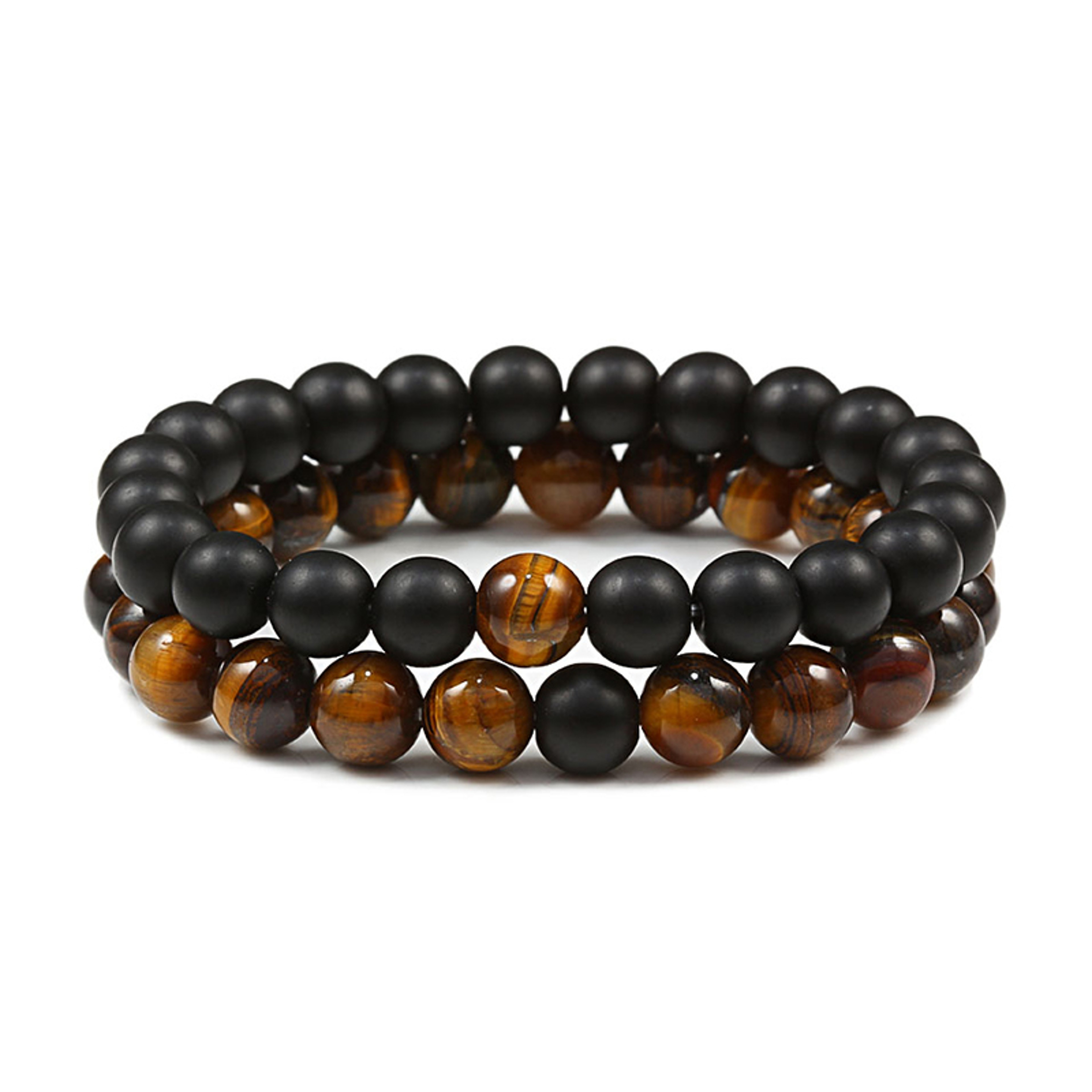 Natural Tiger Stone and Onyx Beaded Couple Bracelets Set – view 18