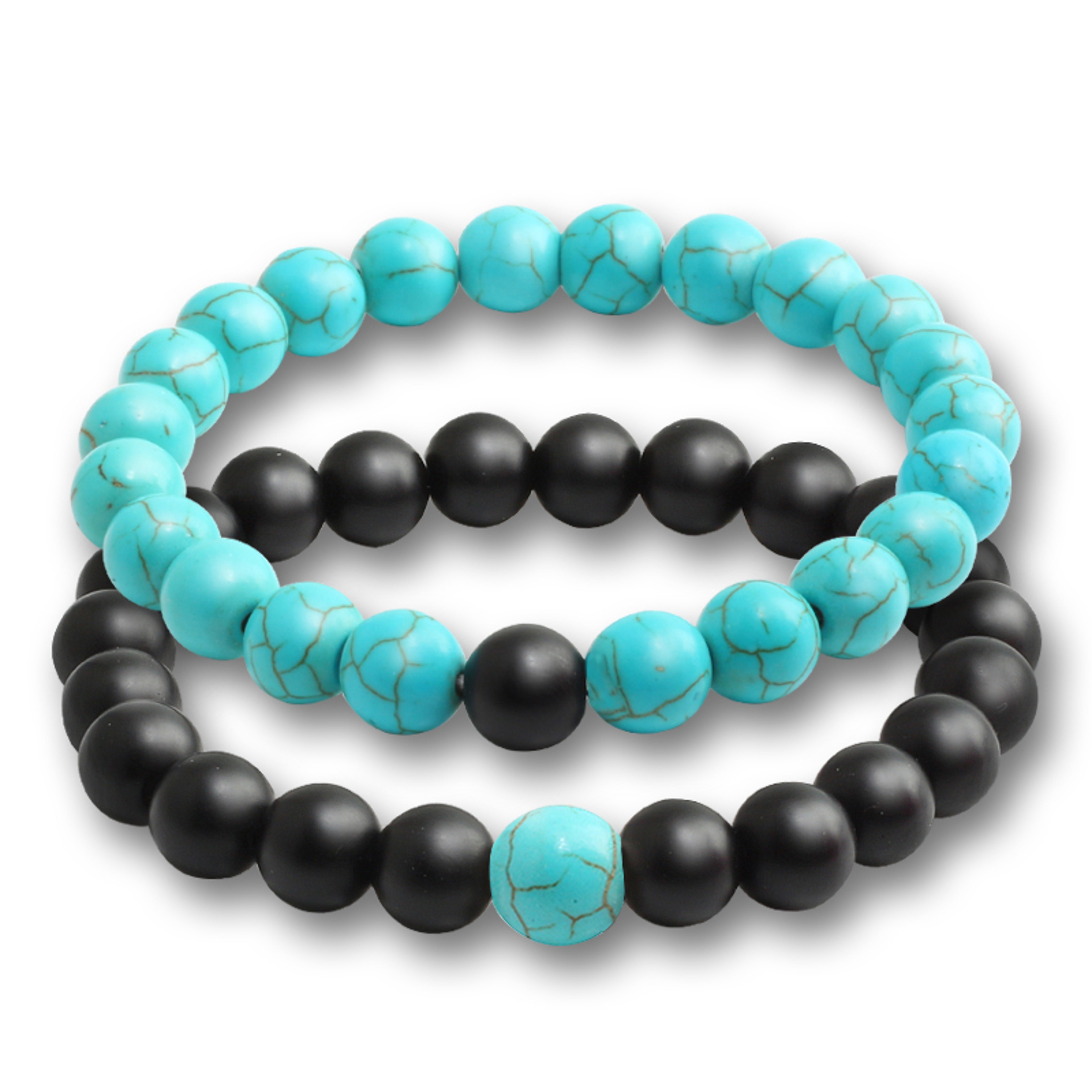 Natural Tiger Stone and Onyx Beaded Couple Bracelets Set – view 26