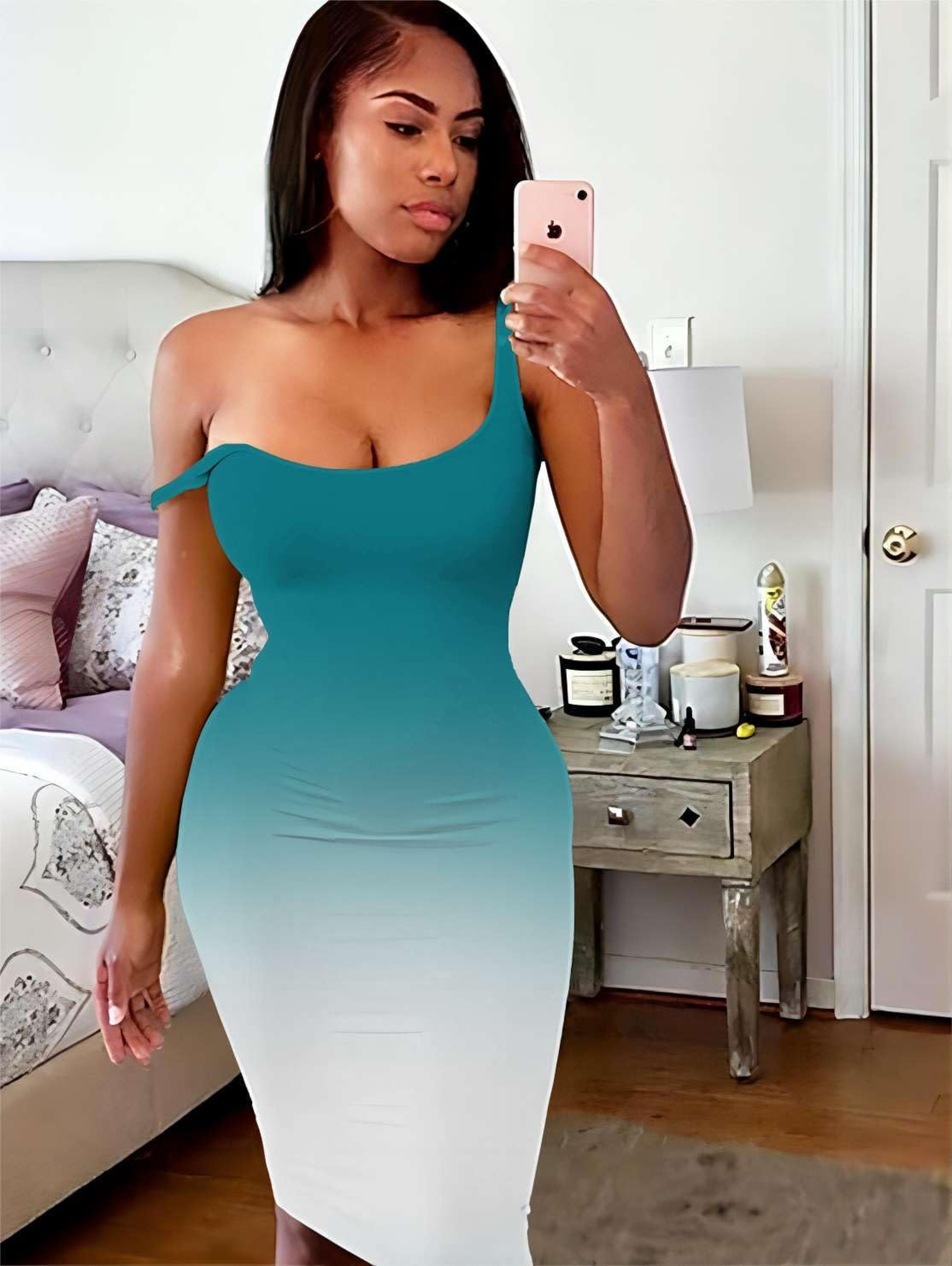 Womens Ribbed Gradient Sheath Dress with Spaghetti Straps – view 1