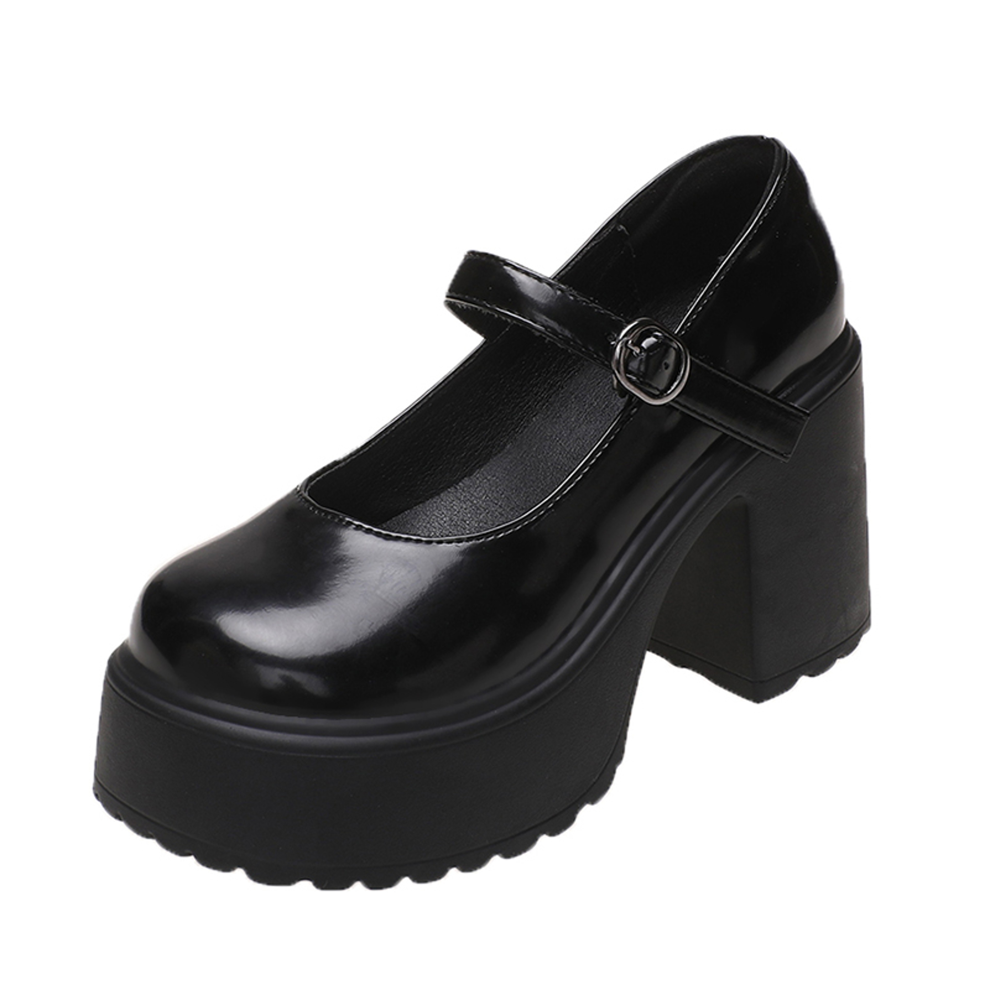Womens Chunky Platform Mary Jane Pumps With Buckle Strap And High Heels 6