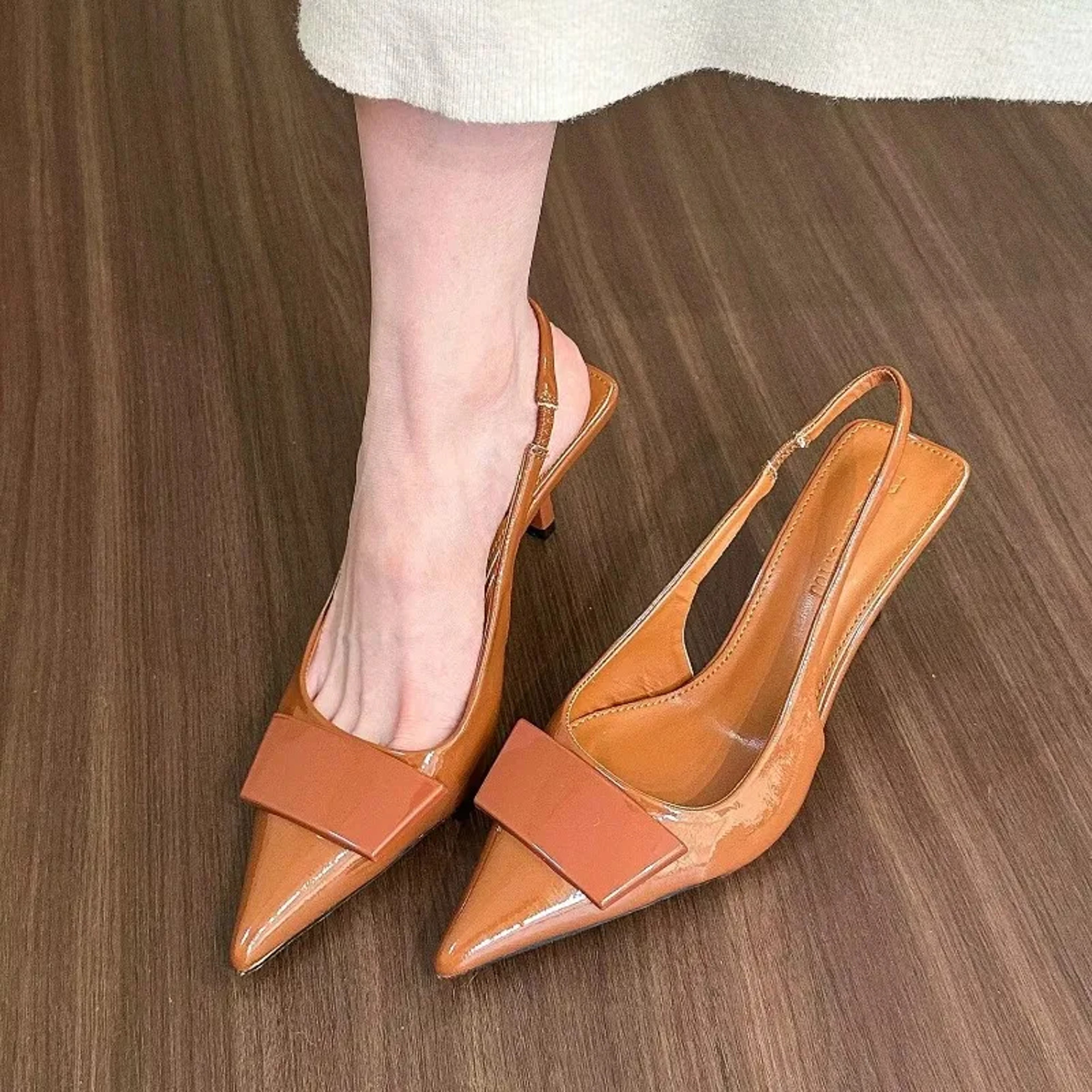 Womens Pointed Toe Slingback Heels with Square Buckle and Cross Strap Design – view 9