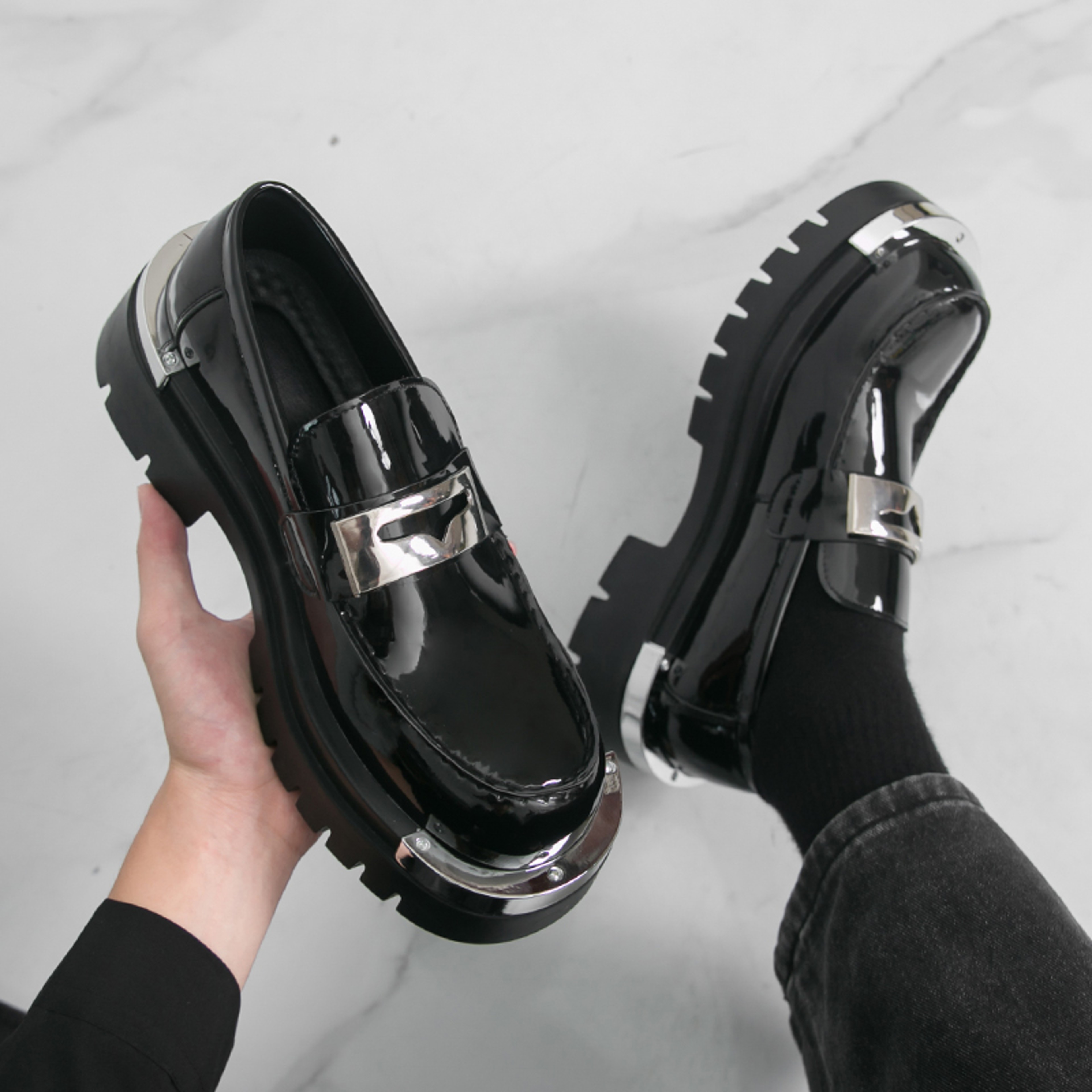 Mens Patent Leather Slip On Loafers with Breathable Design and Rubber Soles – view 1