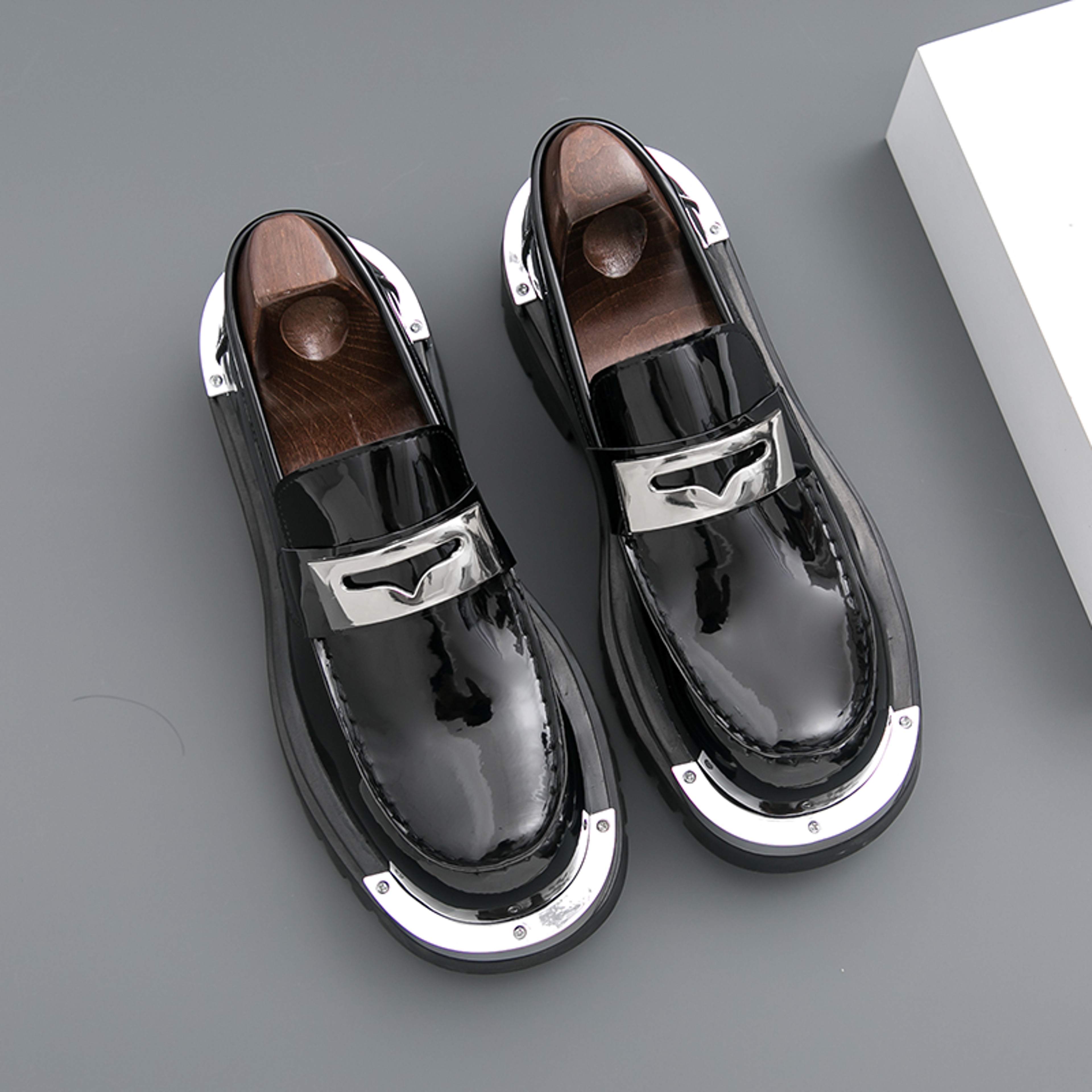 Mens Patent Leather Slip On Loafers with Breathable Design and Rubber Soles – view 3
