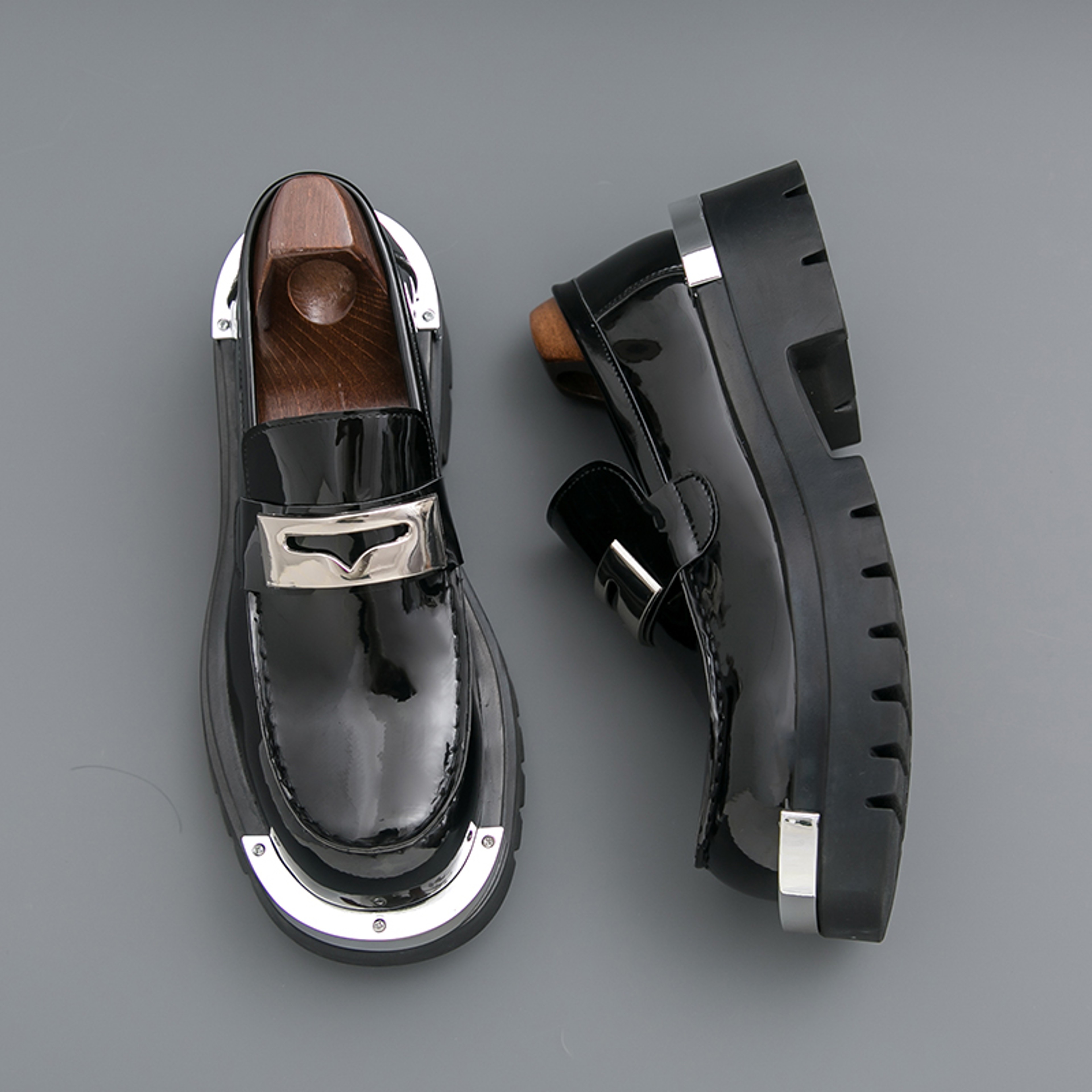 Mens Patent Leather Slip On Loafers with Breathable Design and Rubber Soles – view 4