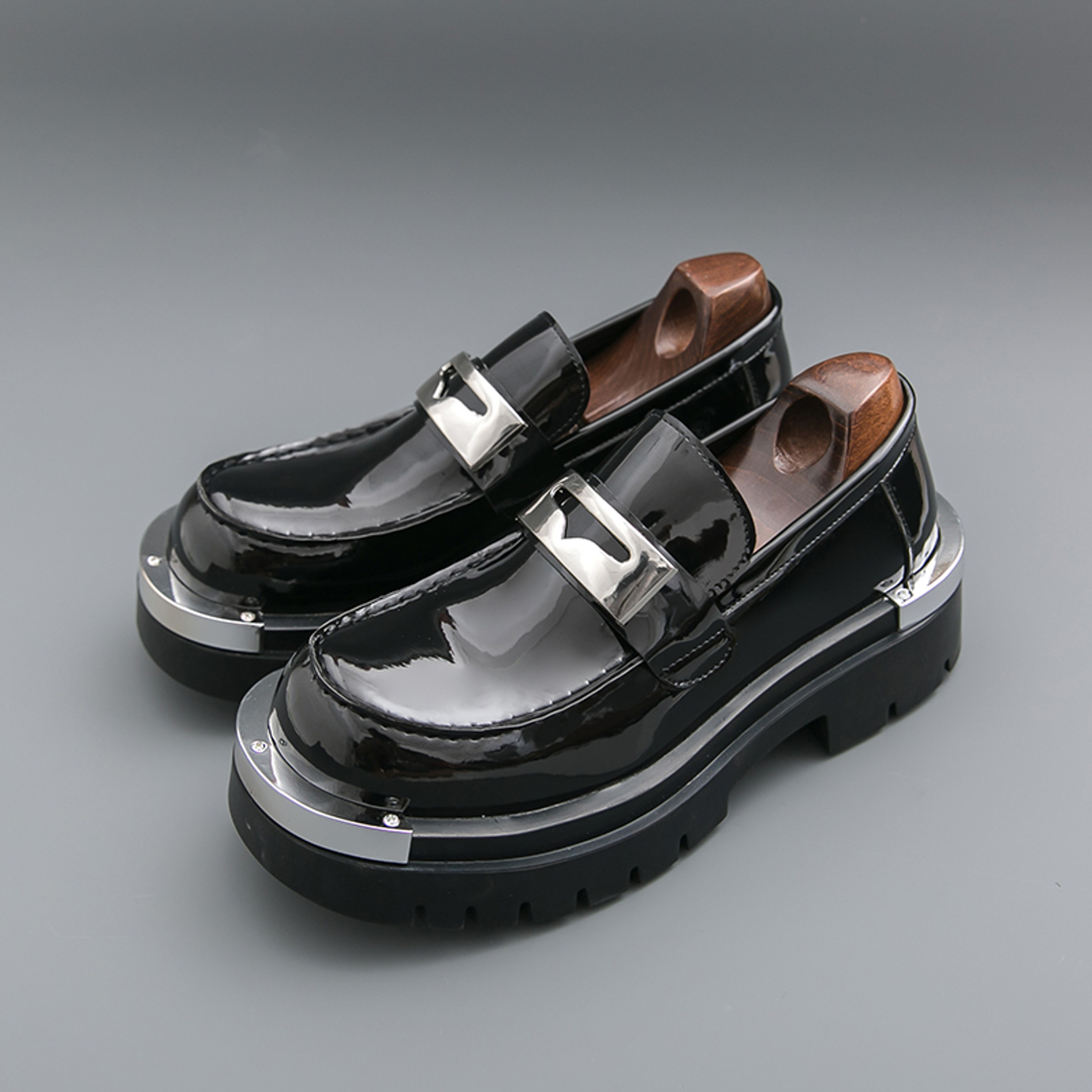 Mens Patent Leather Slip On Loafers with Breathable Design and Rubber Soles – view 5