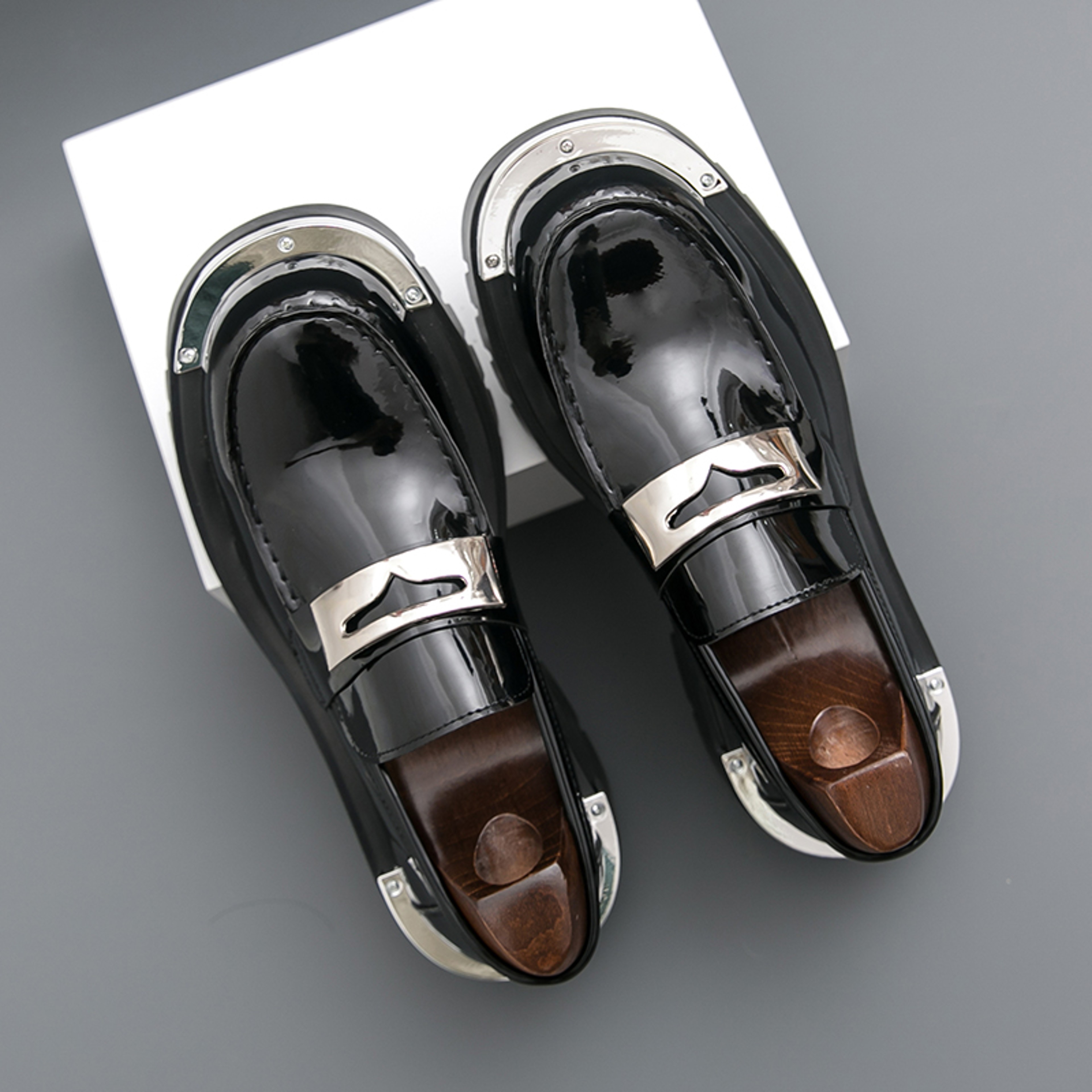 Mens Patent Leather Slip On Loafers with Breathable Design and Rubber Soles – view 6