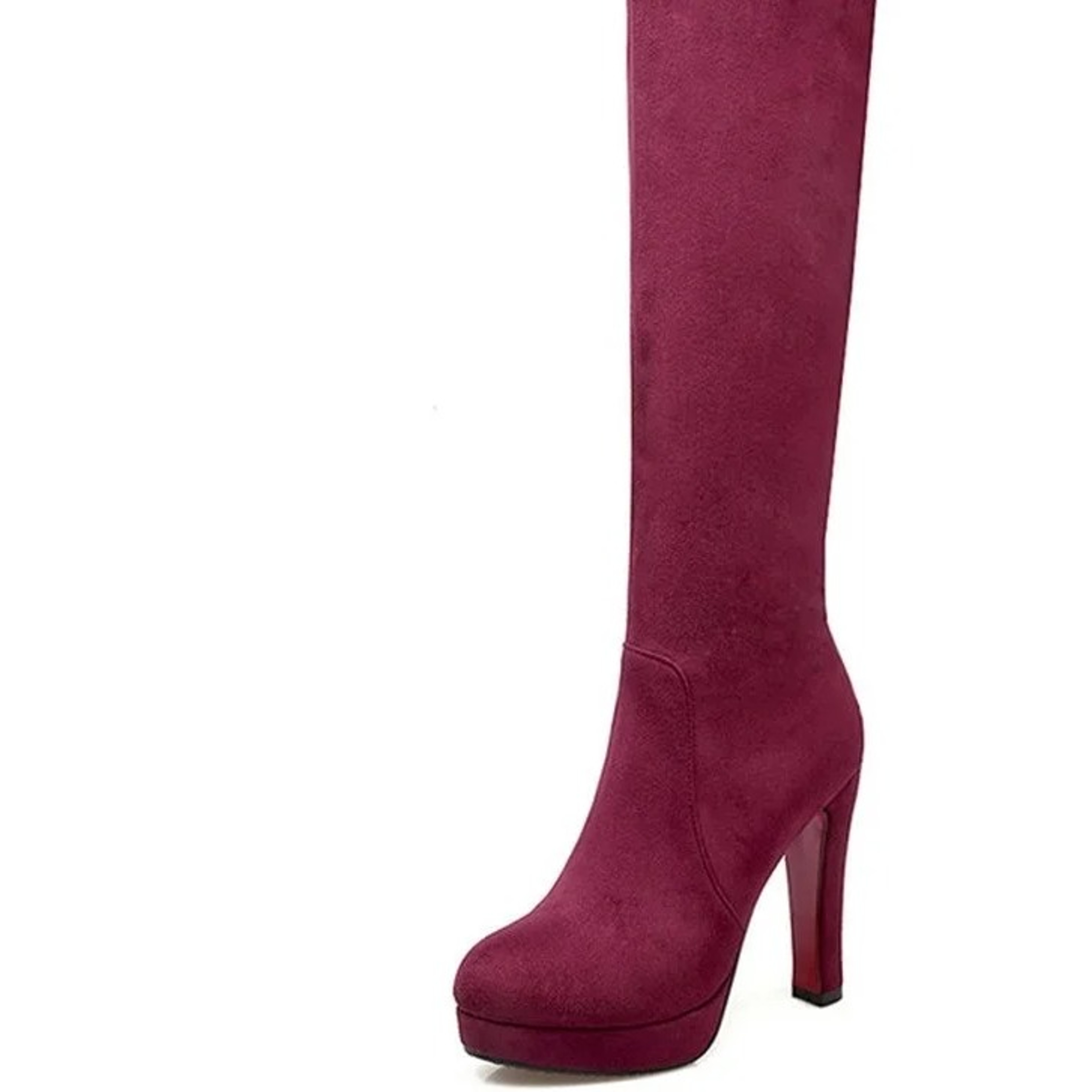 Womens Knee High Platform Boots with Square Heels and Zipper Closurejpg