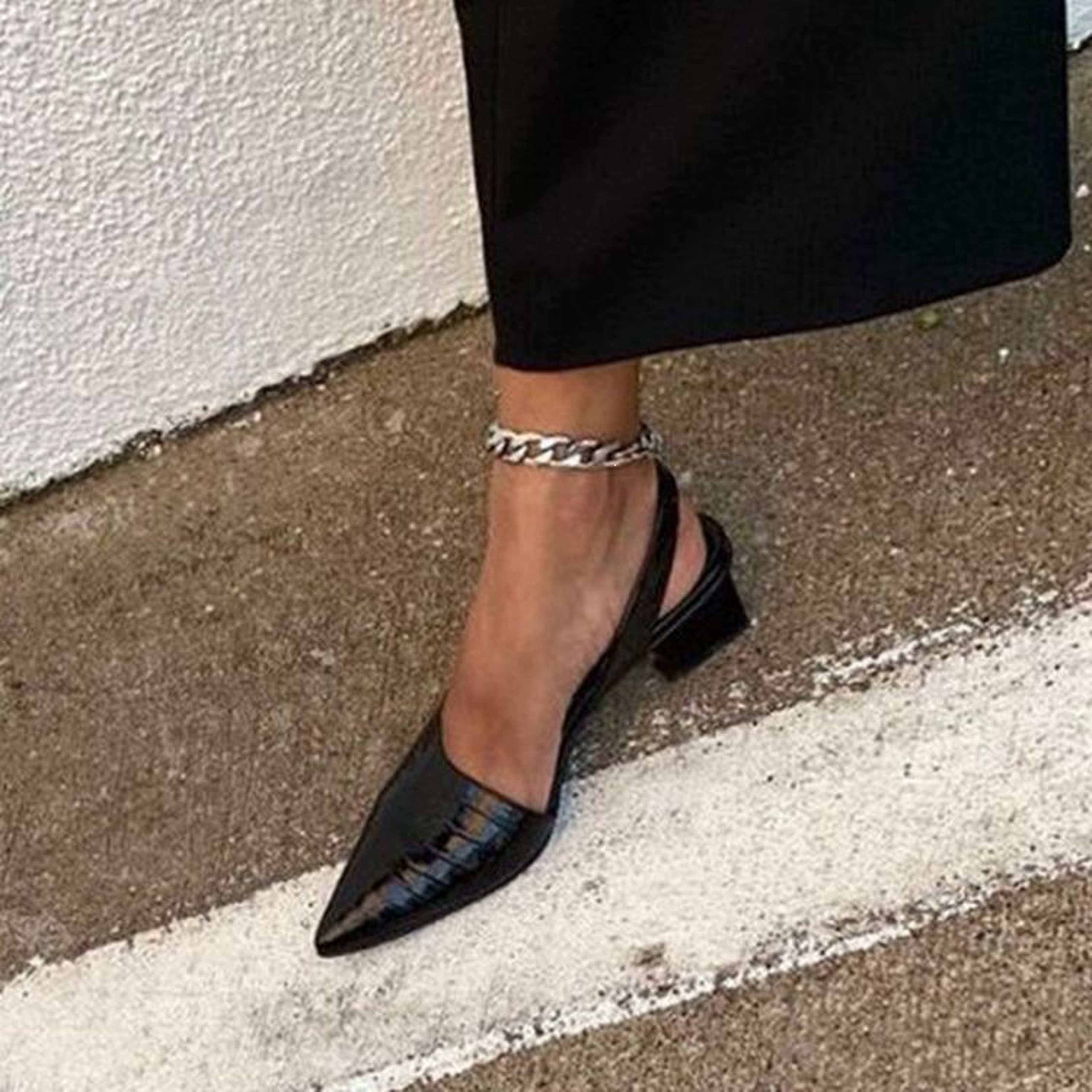 Womens Pointed Toe Slingback Pumps with Chunky Square Heels and Buckle Strap – view 1