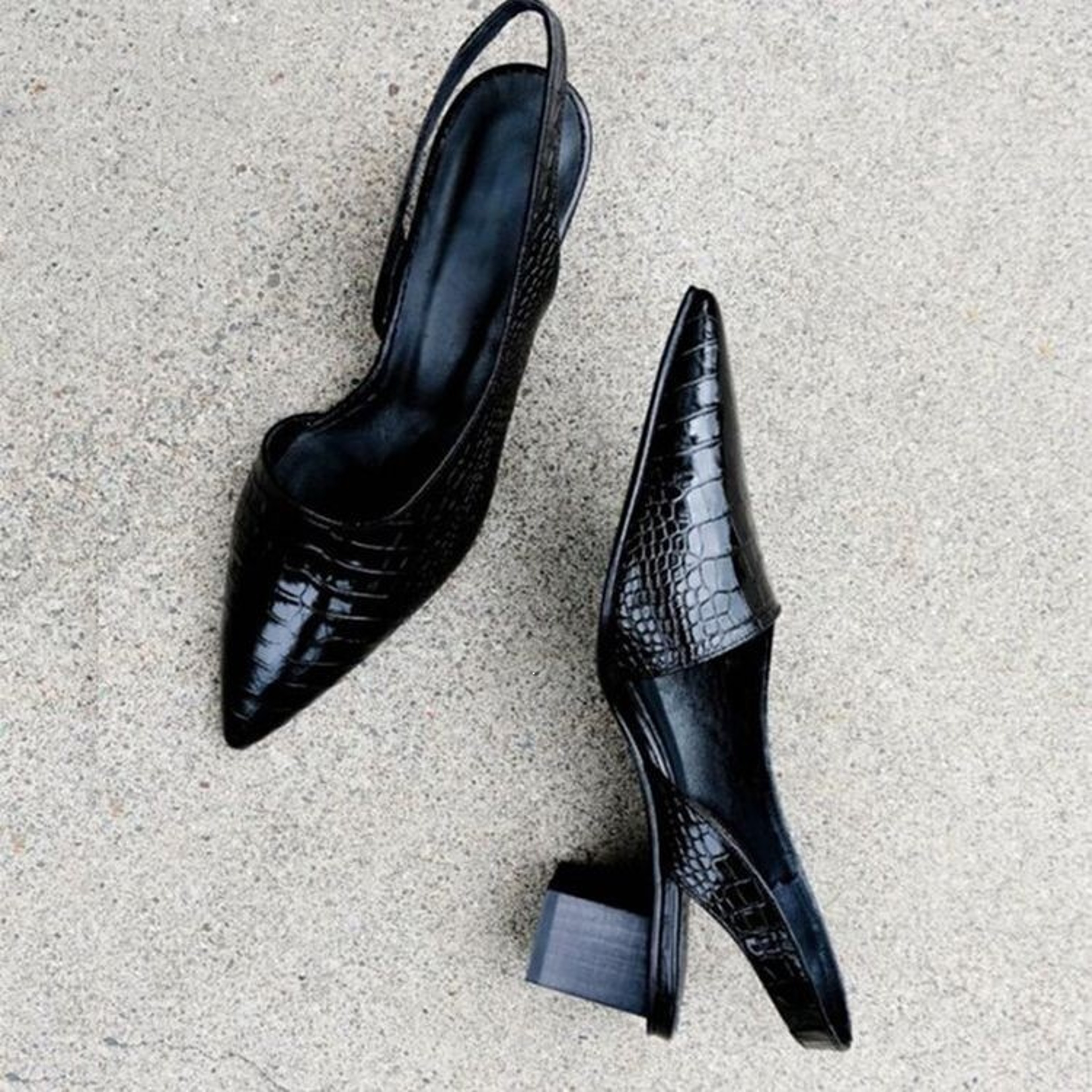 Womens Pointed Toe Slingback Pumps with Chunky Square Heels and Buckle Strap – view 6