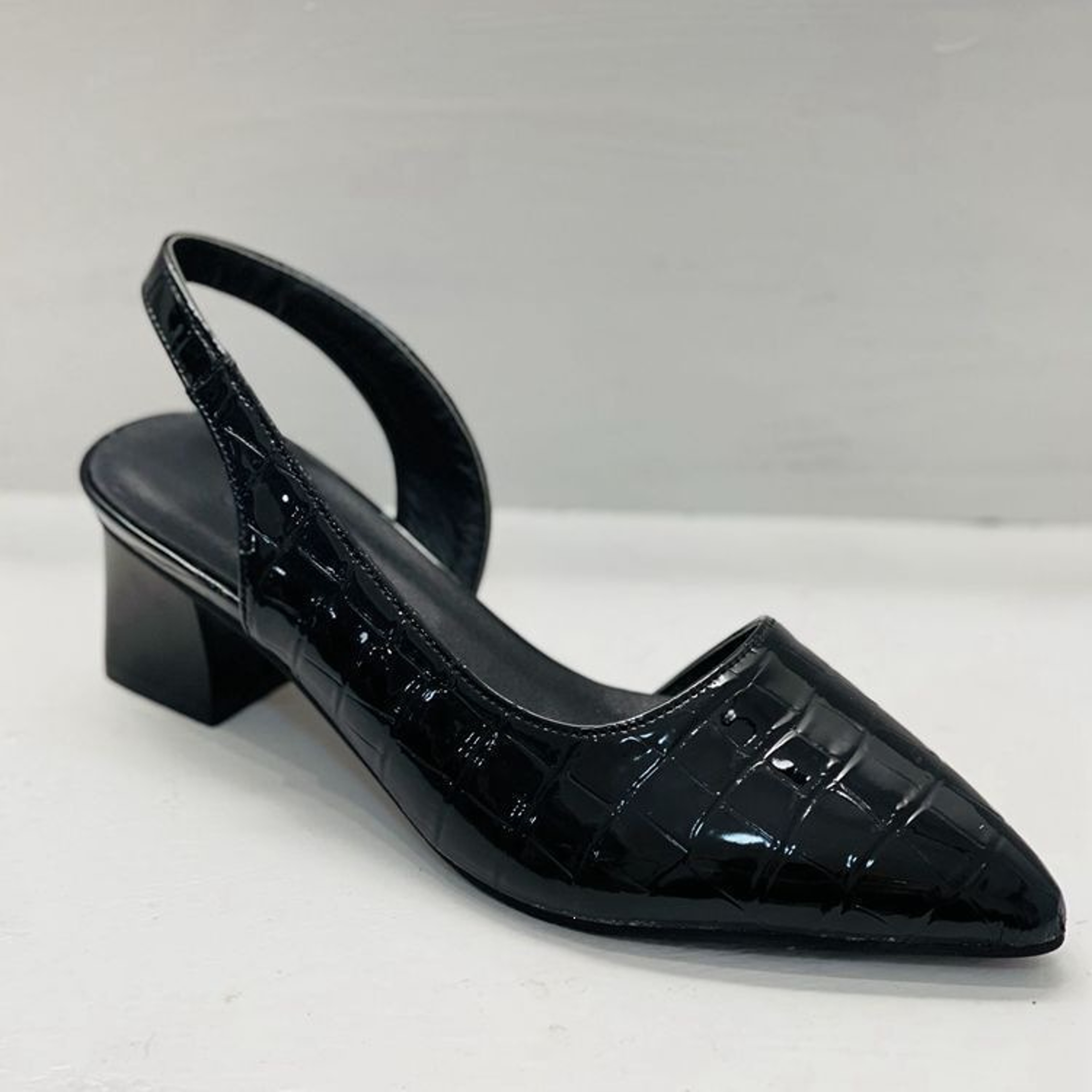 Womens Pointed Toe Slingback Pumps with Chunky Square Heels and Buckle Strap – view 7