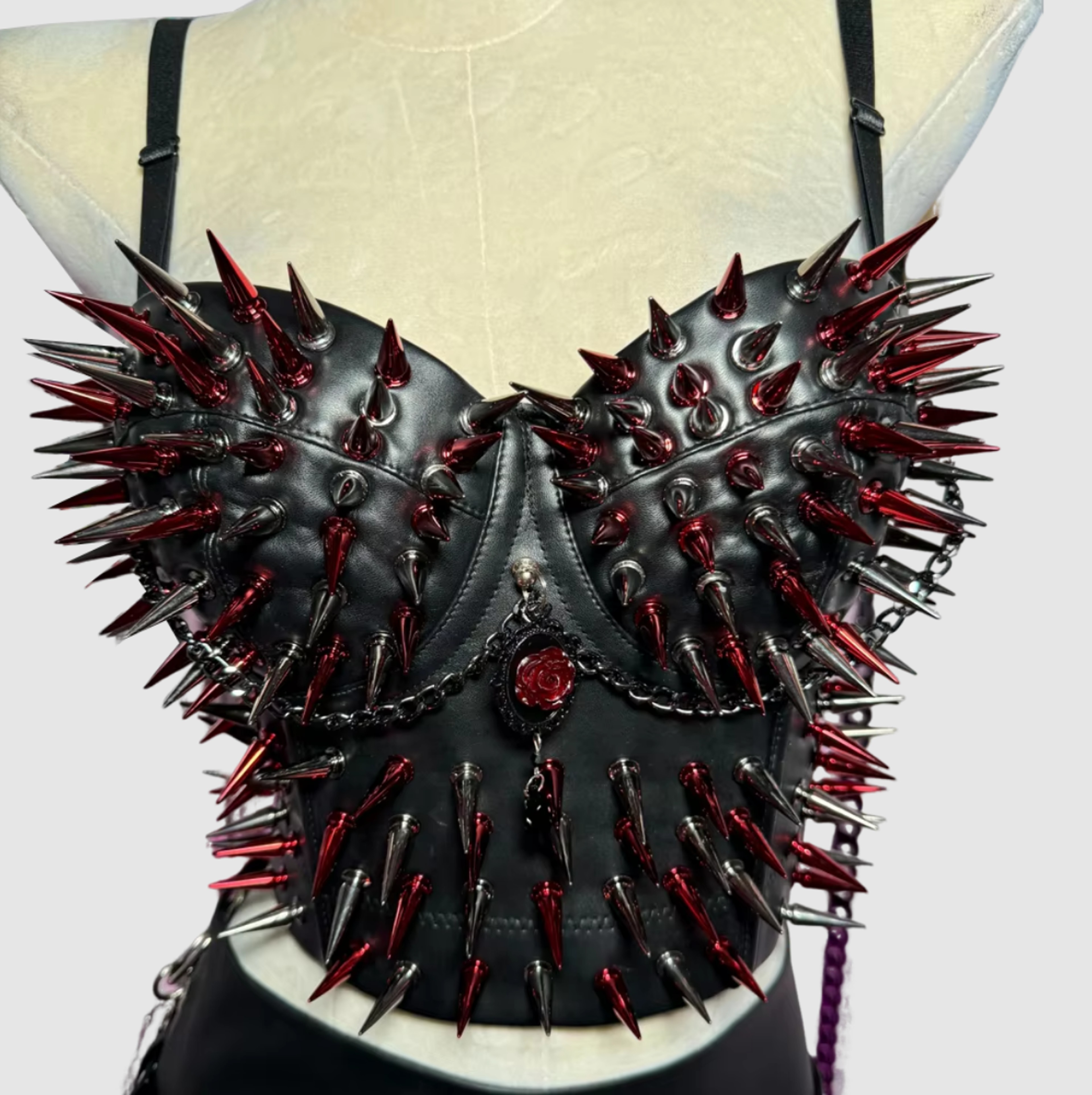 Womens Punk Goth PU Leather Camisole Top with Studded Rivets – view 1