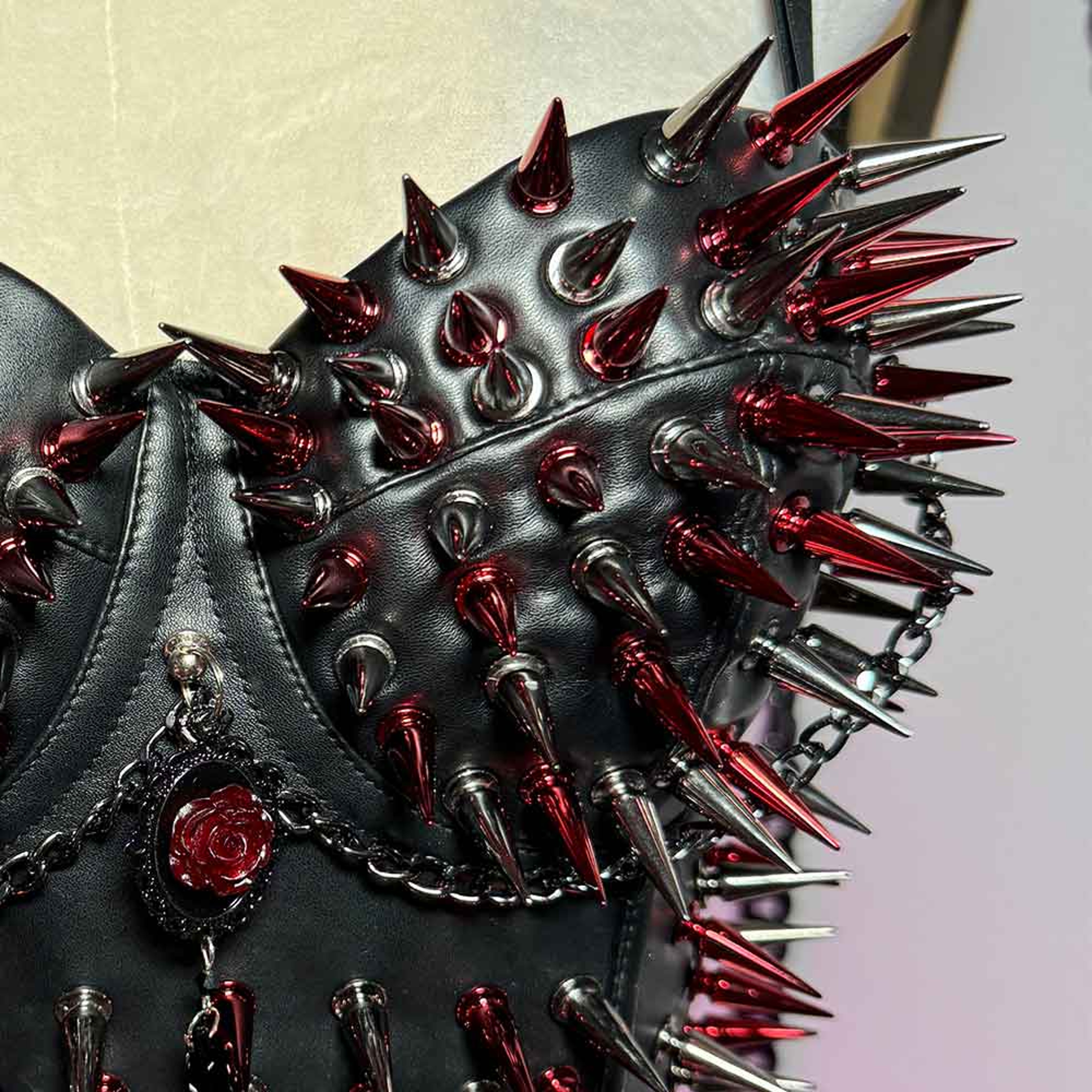 Womens Punk Goth PU Leather Camisole Top with Studded Rivets – view 6