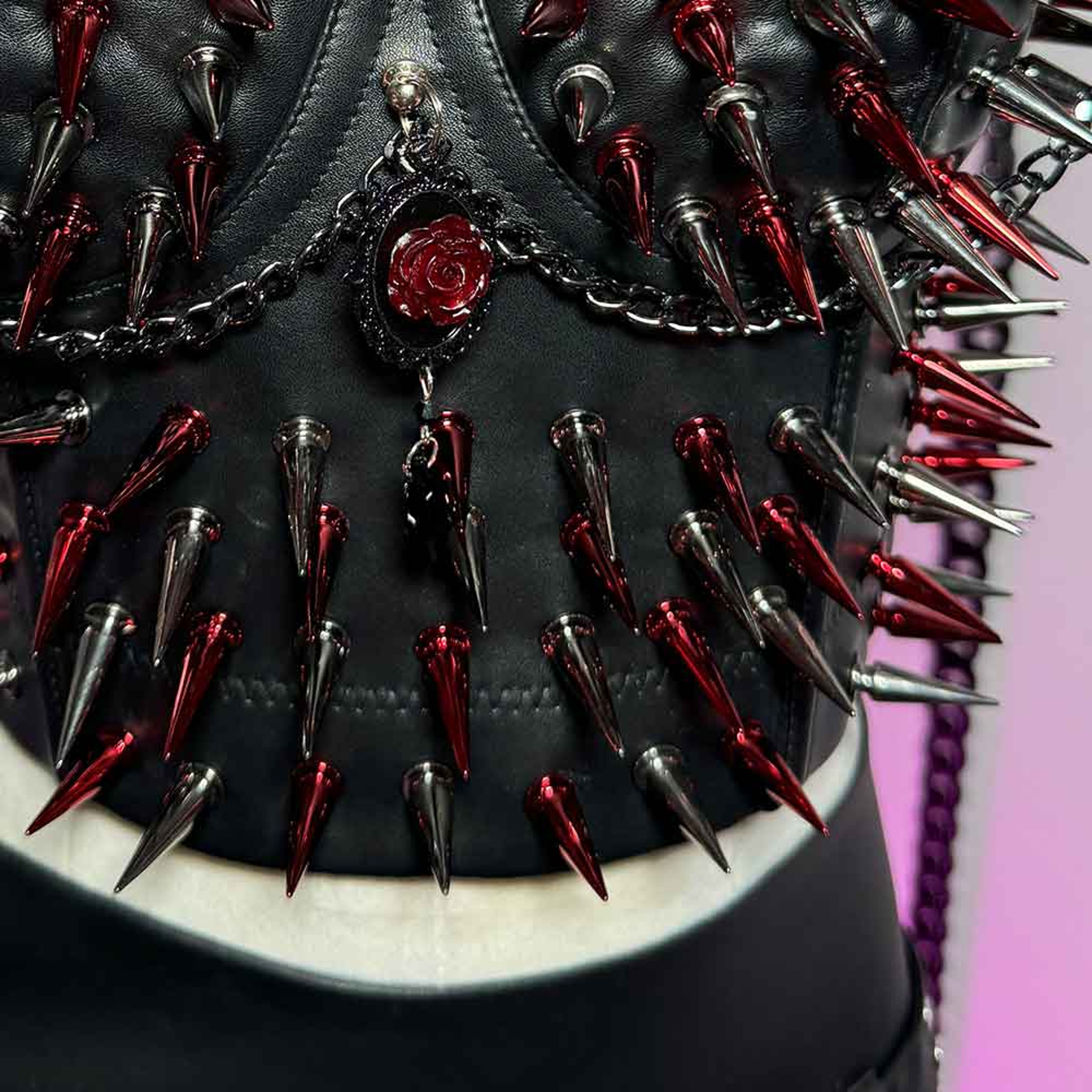 Womens Punk Goth PU Leather Camisole Top with Studded Rivets – view 5