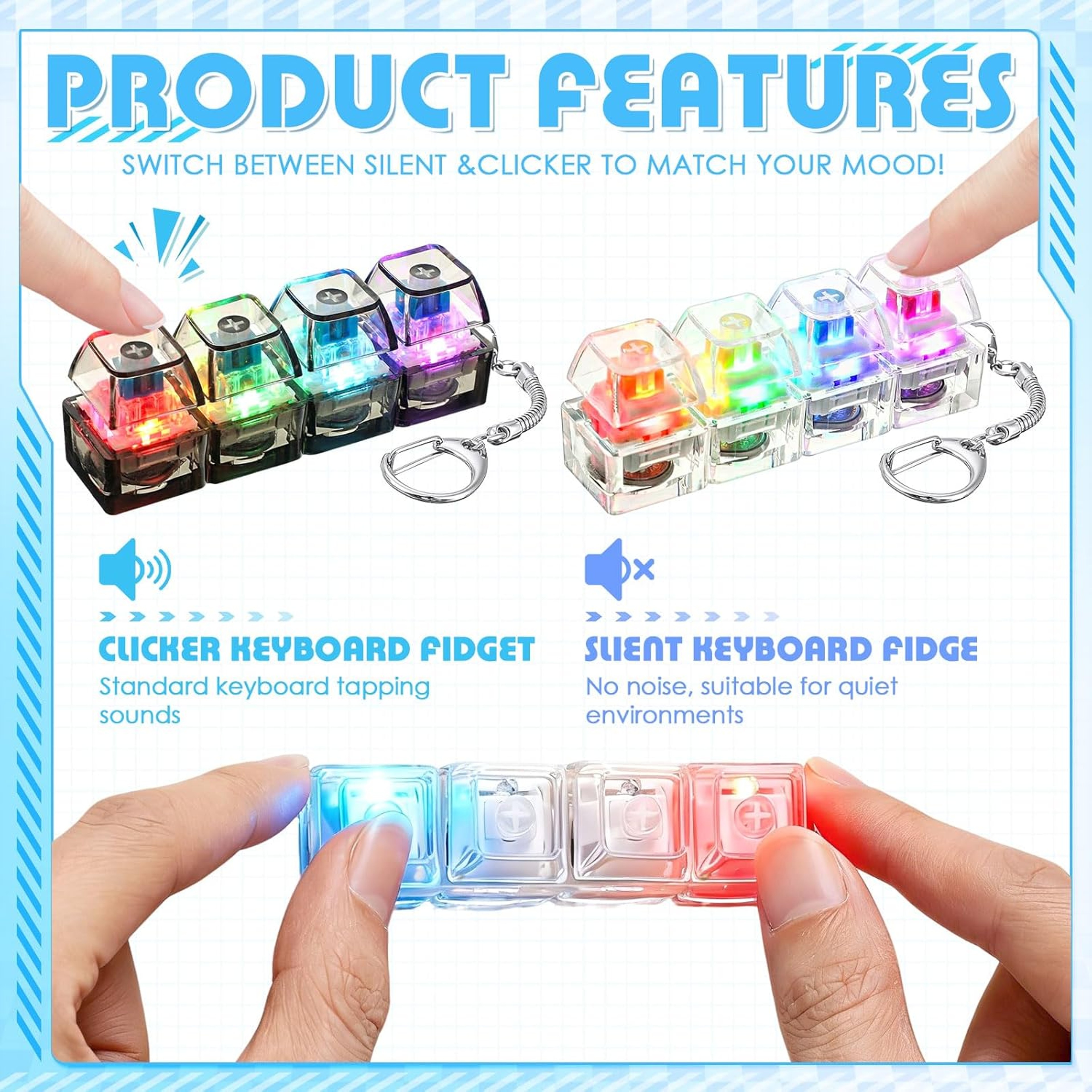 LED Keyboard Keychain Fidget Toy with Clickable Keys for Stress Relief – view 5
