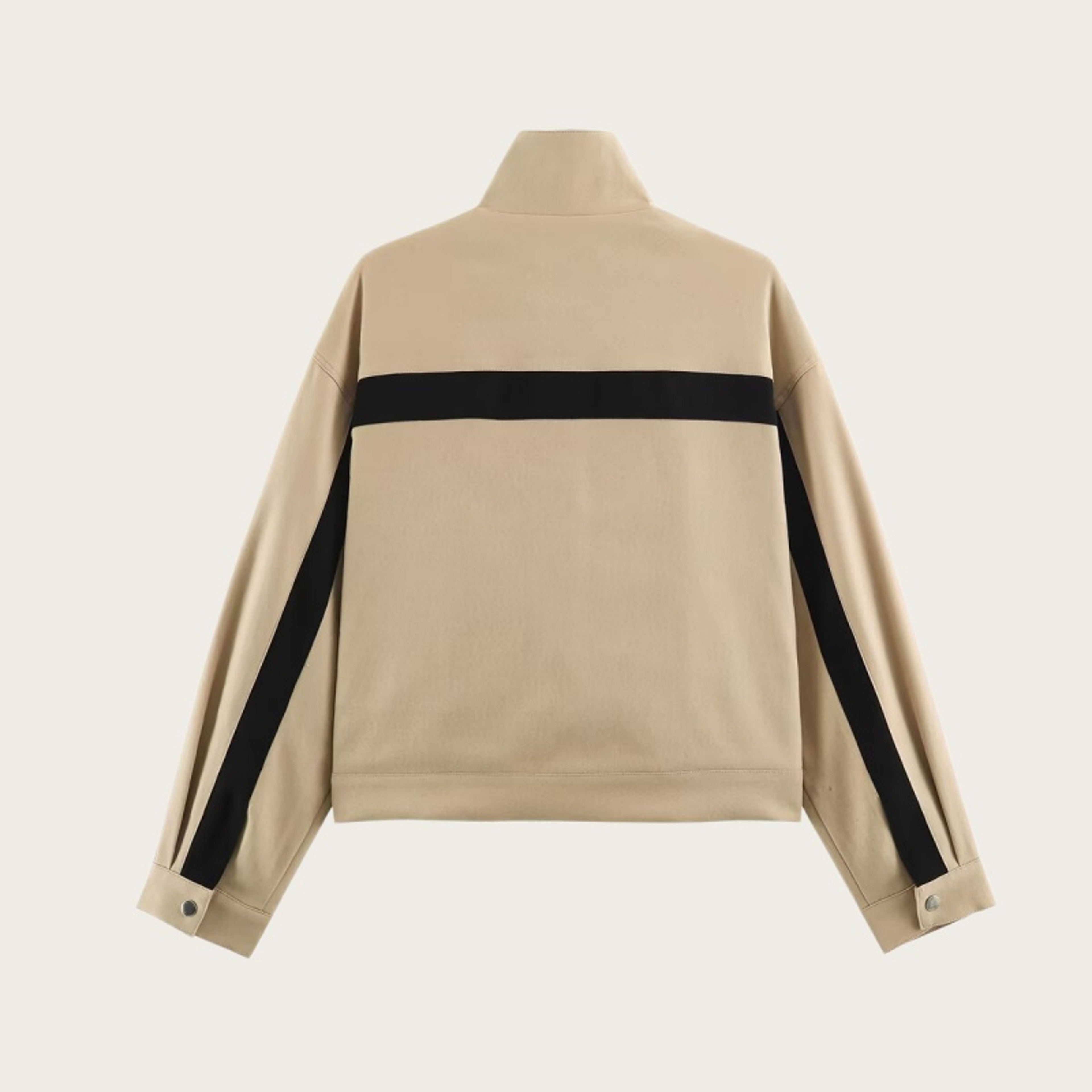 Womens Khaki Stand Collar Zipper Jacket with Pockets and Loose Fit – view 5