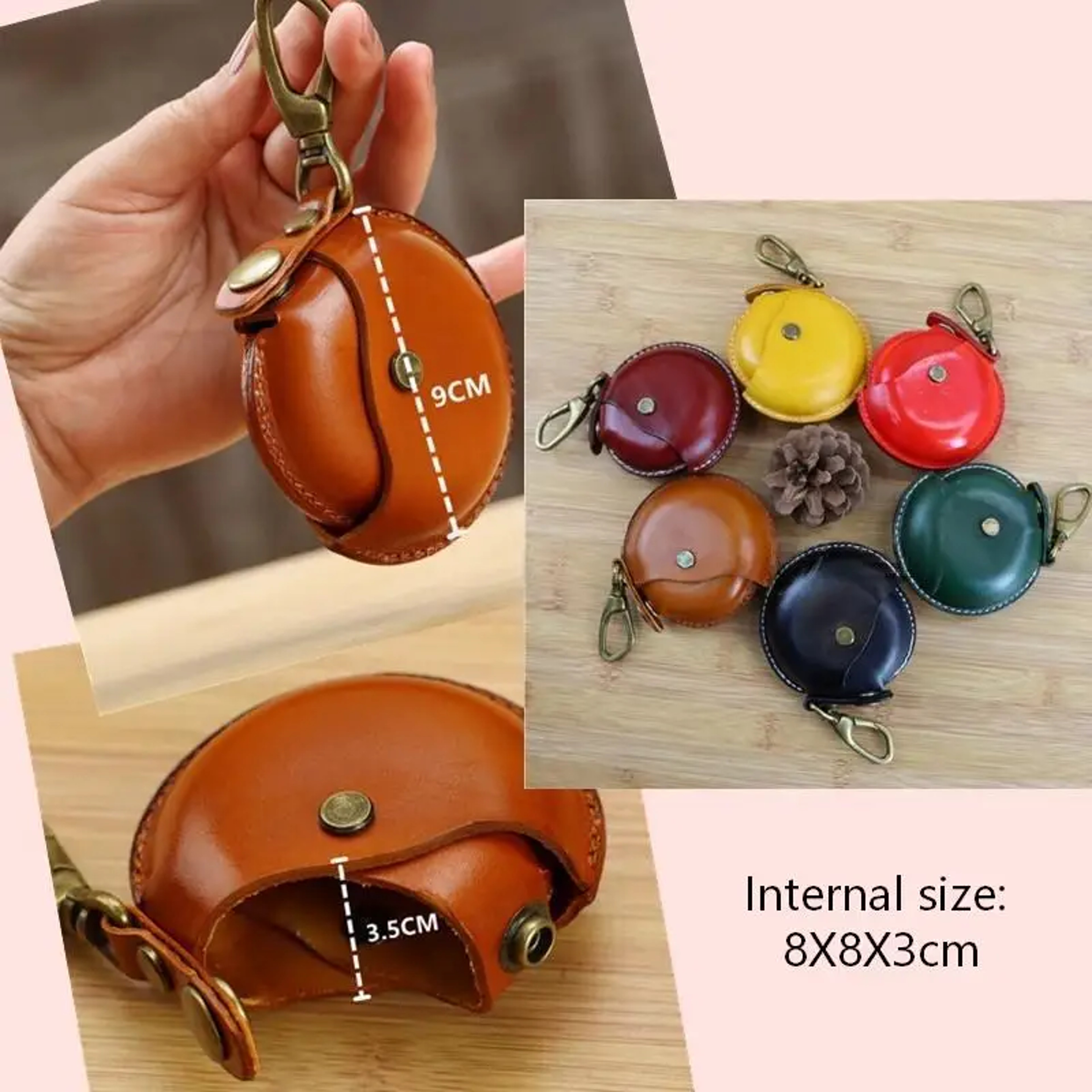 Genuine Leather Round Coin Purse Handcrafted Compact Storage Case with Hasp Closure – view 6