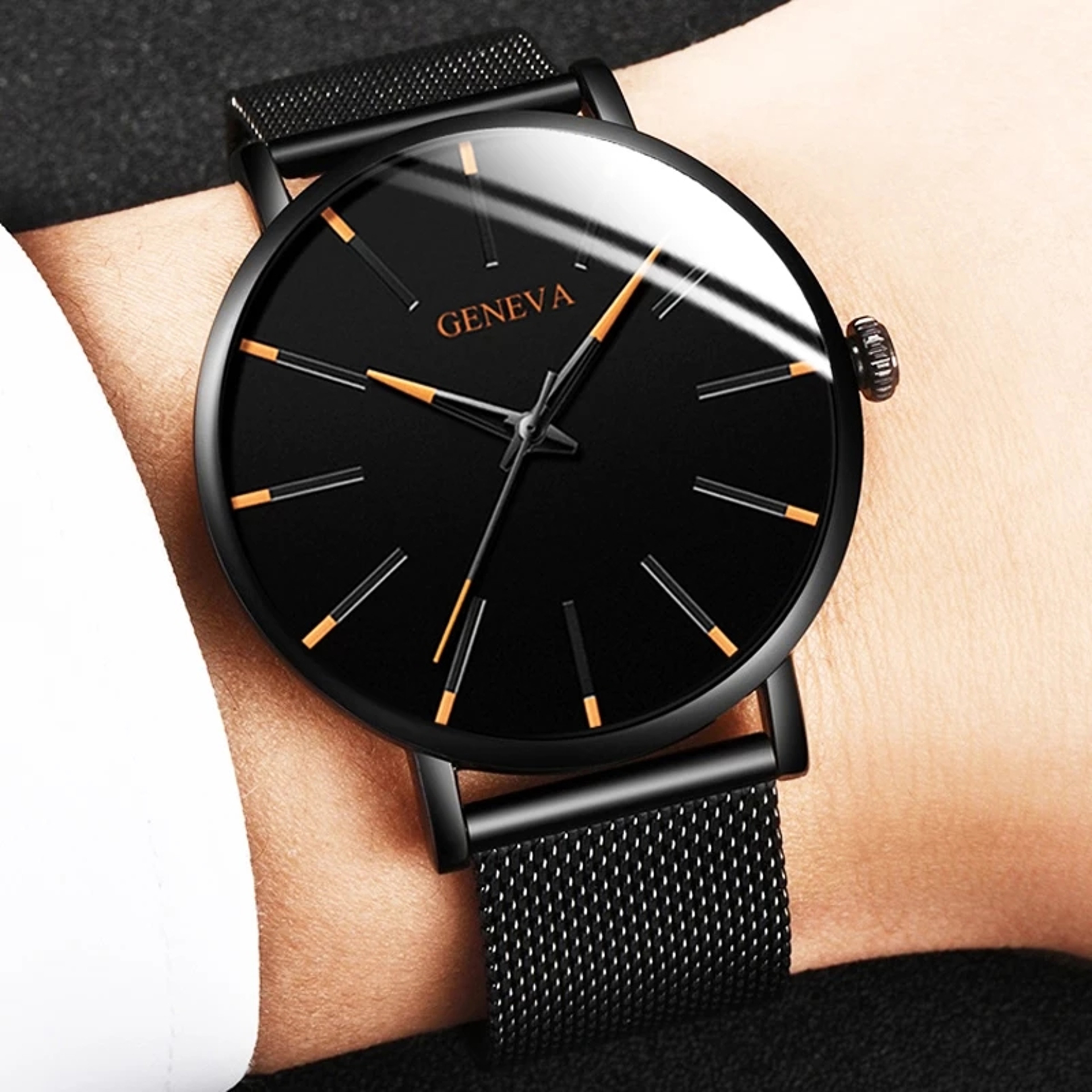 Mens Minimalist Quartz Watch with Stainless Steel Mesh Band and Slim Round Case – view 6
