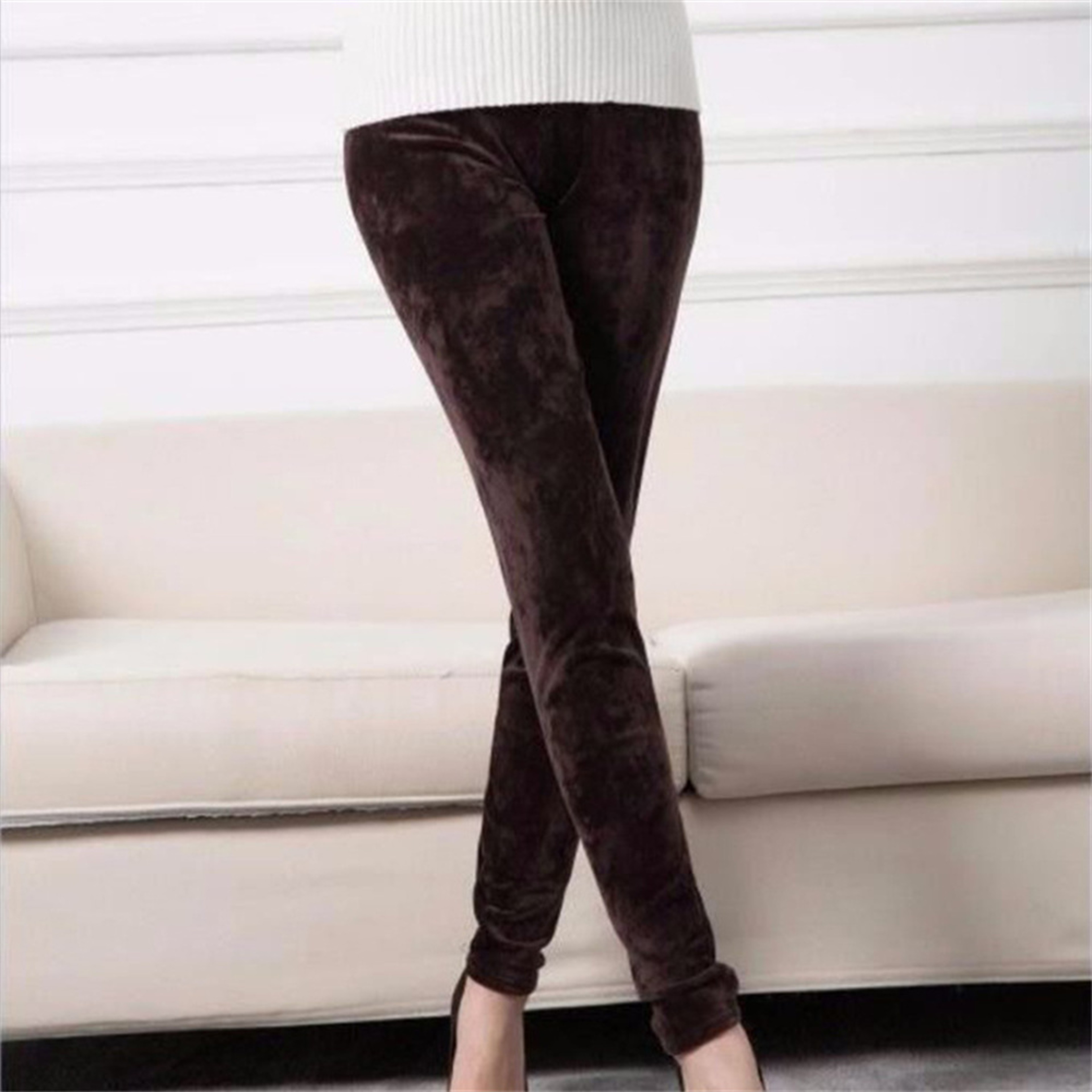 Womens High Waist Thermal Leggings With Seamless Knit Design 4